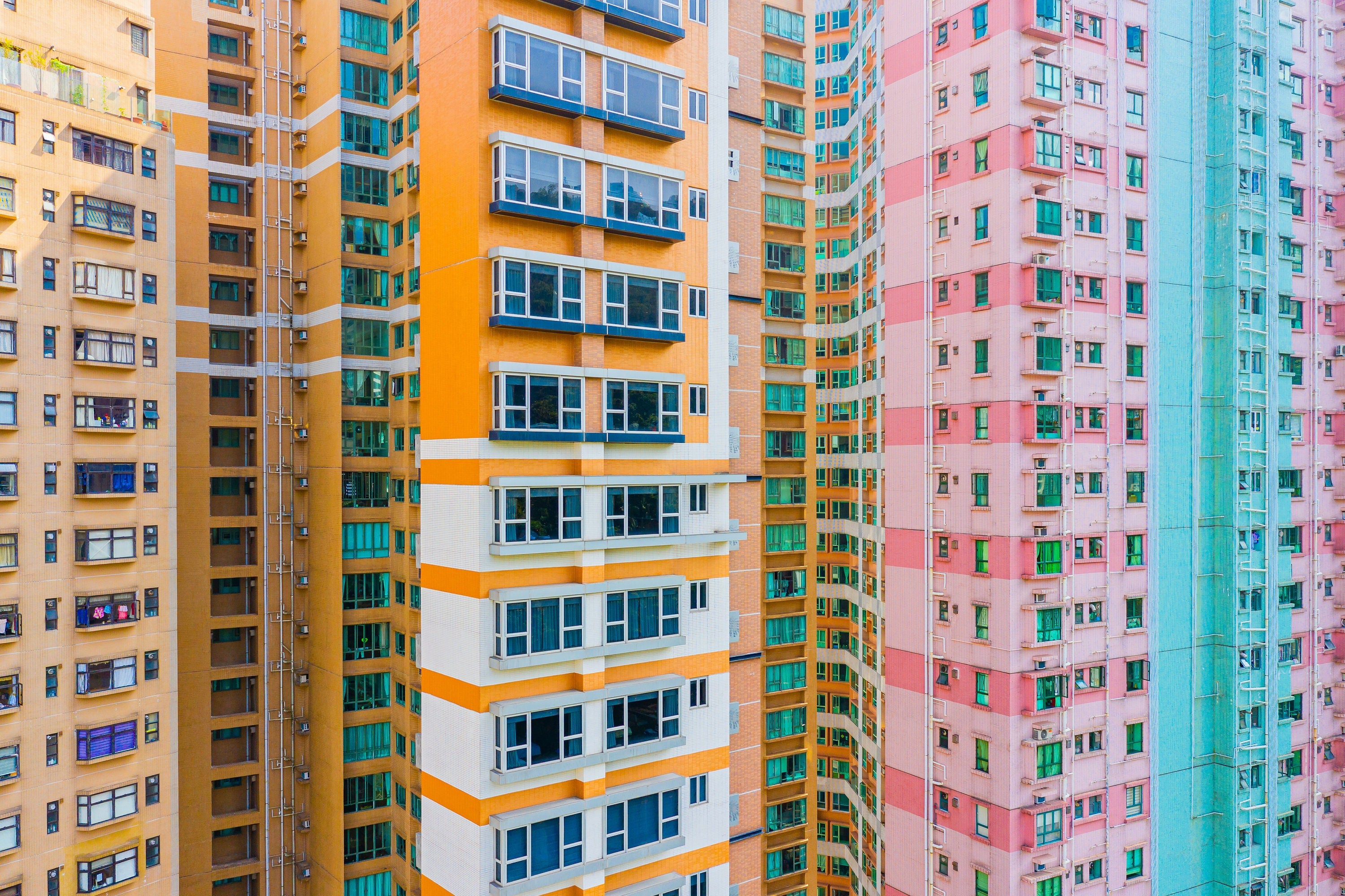 Living Colors - The Block Tower - Hong Kong Aerial Photography (Metal & Bamboo Prints)