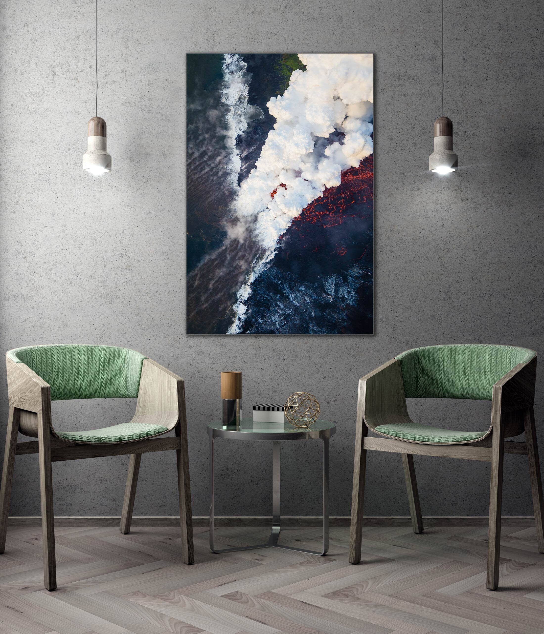 Kilauea Volcano Lava Ocean Entry Laze  - Hawaii Aerial Photography (Metal & Bamboo Prints)