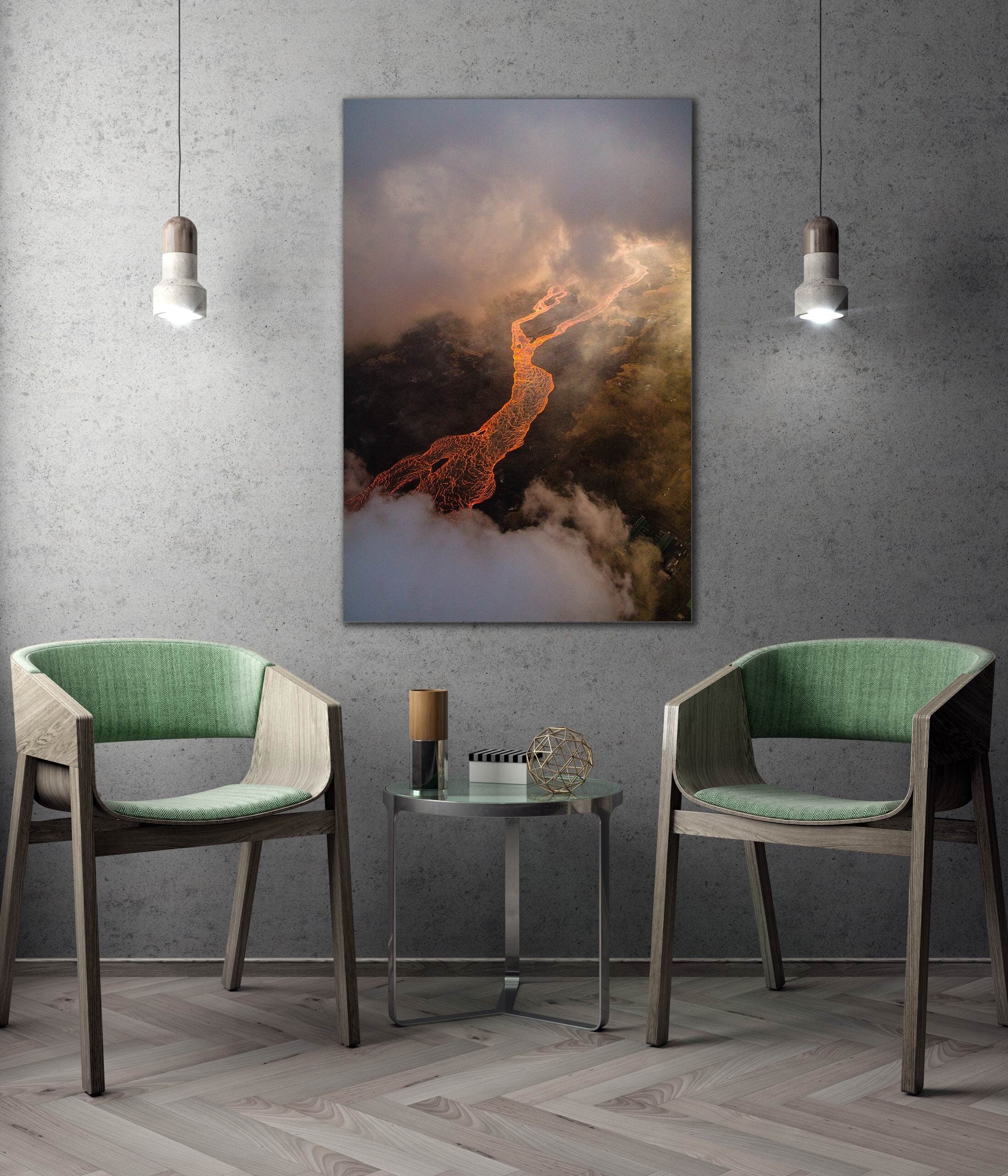 Kilauea Volcano Fissure 8 Lava River Clouds - Hawaii Aerial Photography (Metal & Bamboo Prints)