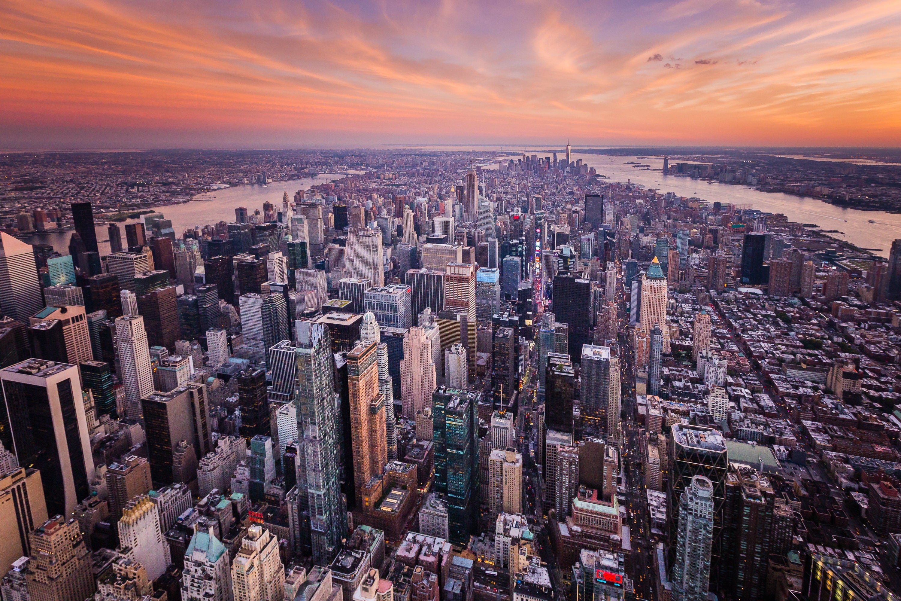 New York City Manhattan Sunset - Aerial Fine Art Photography (Metal & Bamboo Prints)