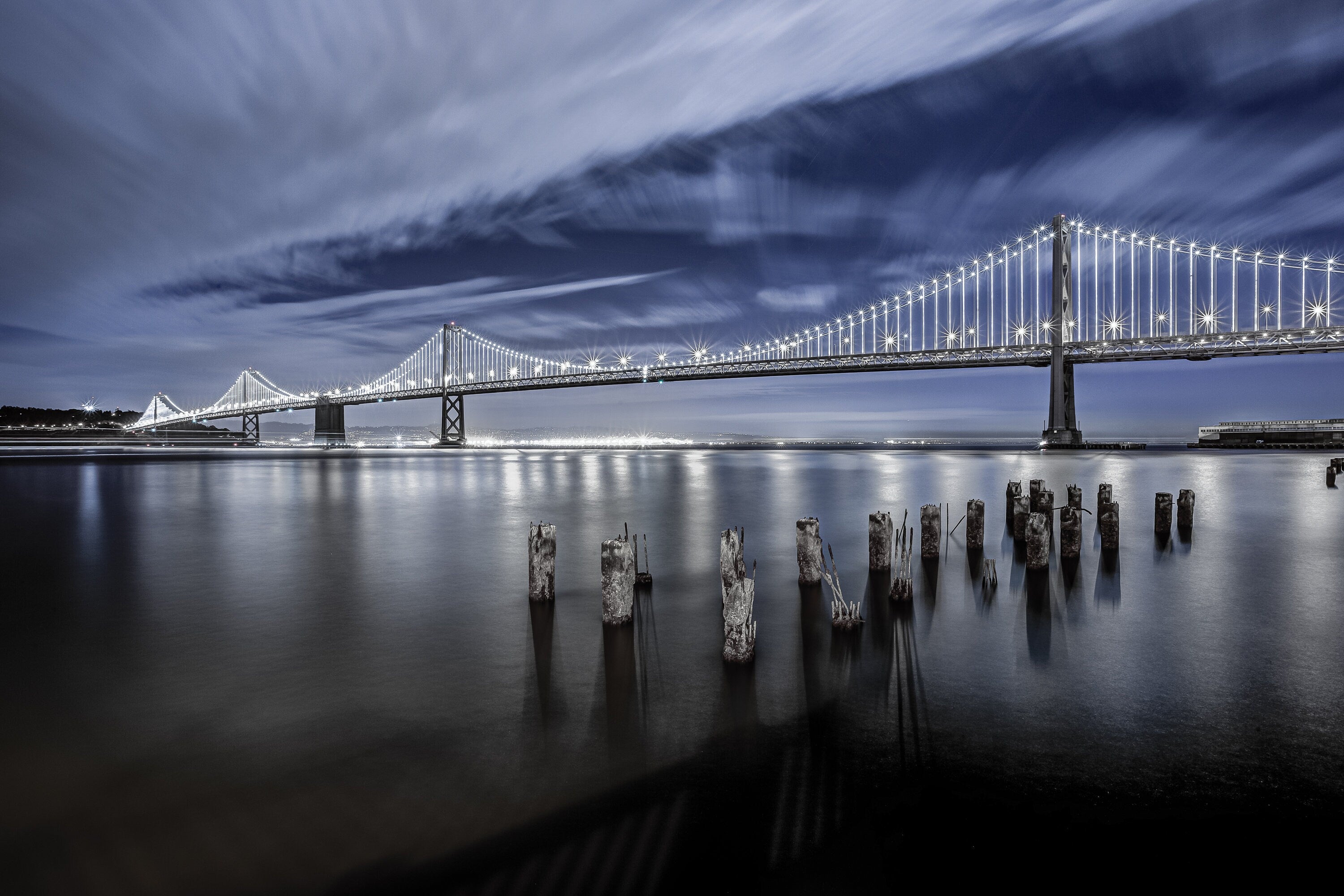 The Bay Lights - San Francisco Bay Bridge Night Photography (Metal & Bamboo Print)