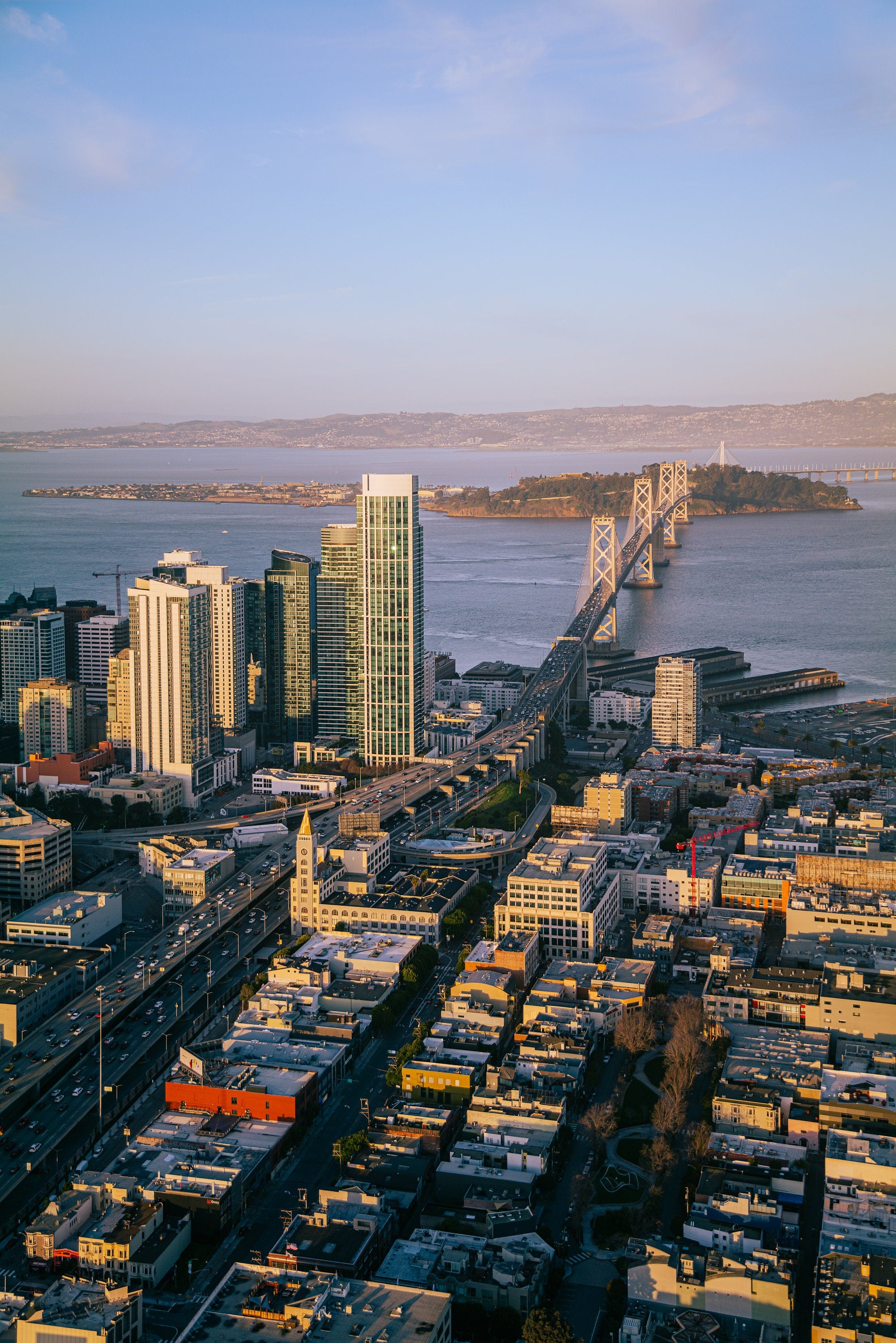 Downtown San Francisco with Bay Bridge Interstate 80 - Aerial Fine Art Photography - 1 (Metal & Bamboo Print)