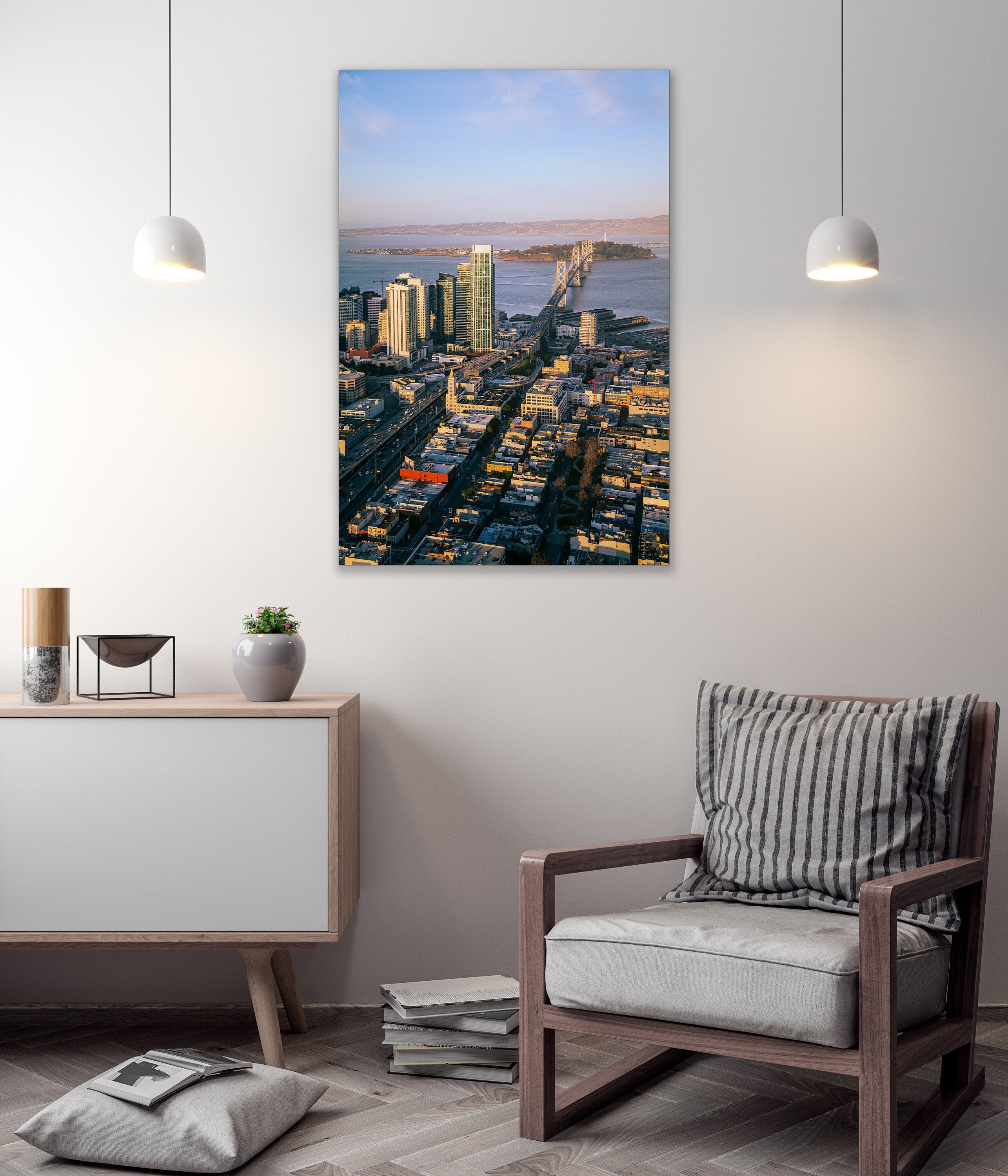 Downtown San Francisco with Bay Bridge Interstate 80 - Aerial Fine Art Photography - 1 (Metal & Bamboo Print)