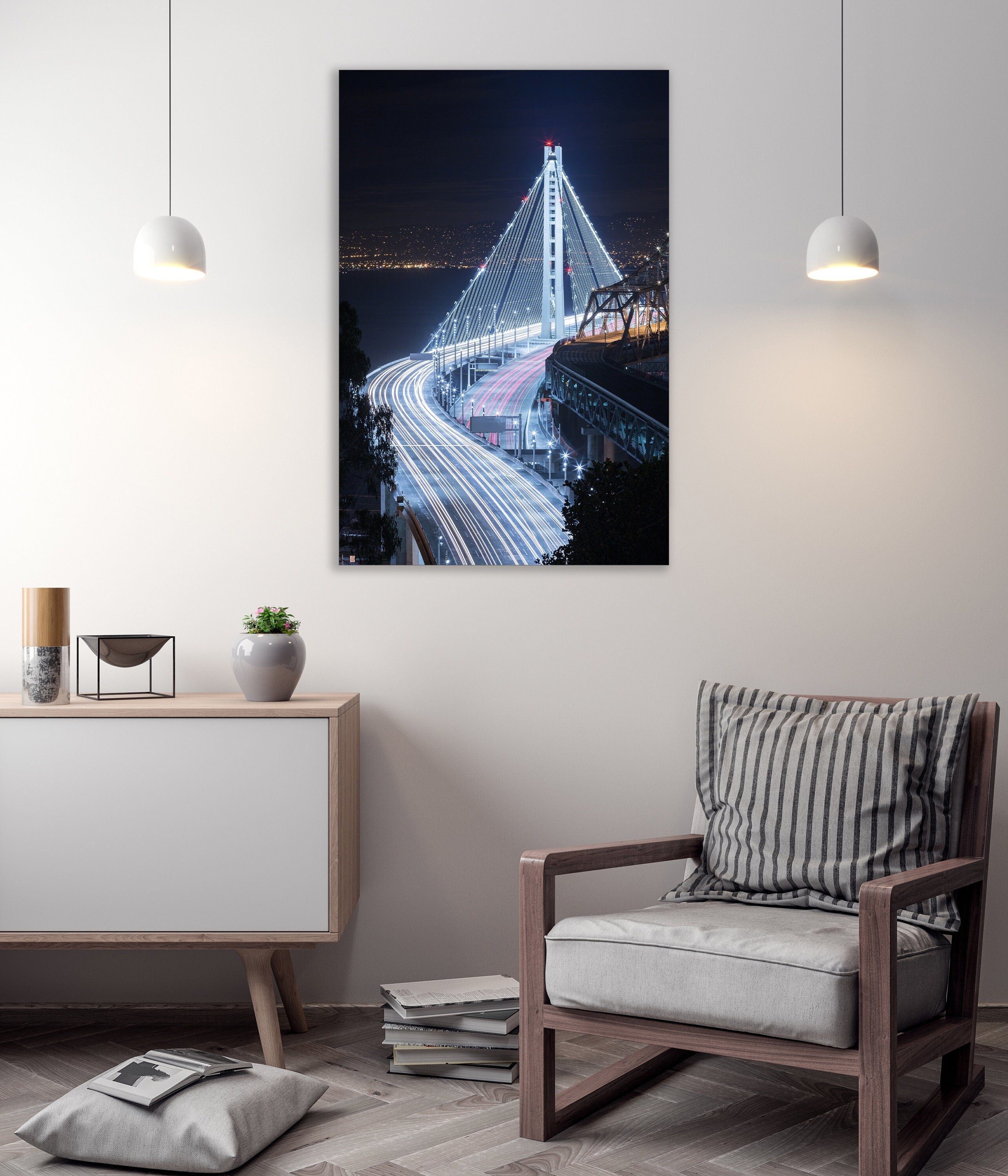 San Francisco-Oakland Bay Bridge Opening Night - Long Exposure Fine Art Photography (Metal & Bamboo Print)