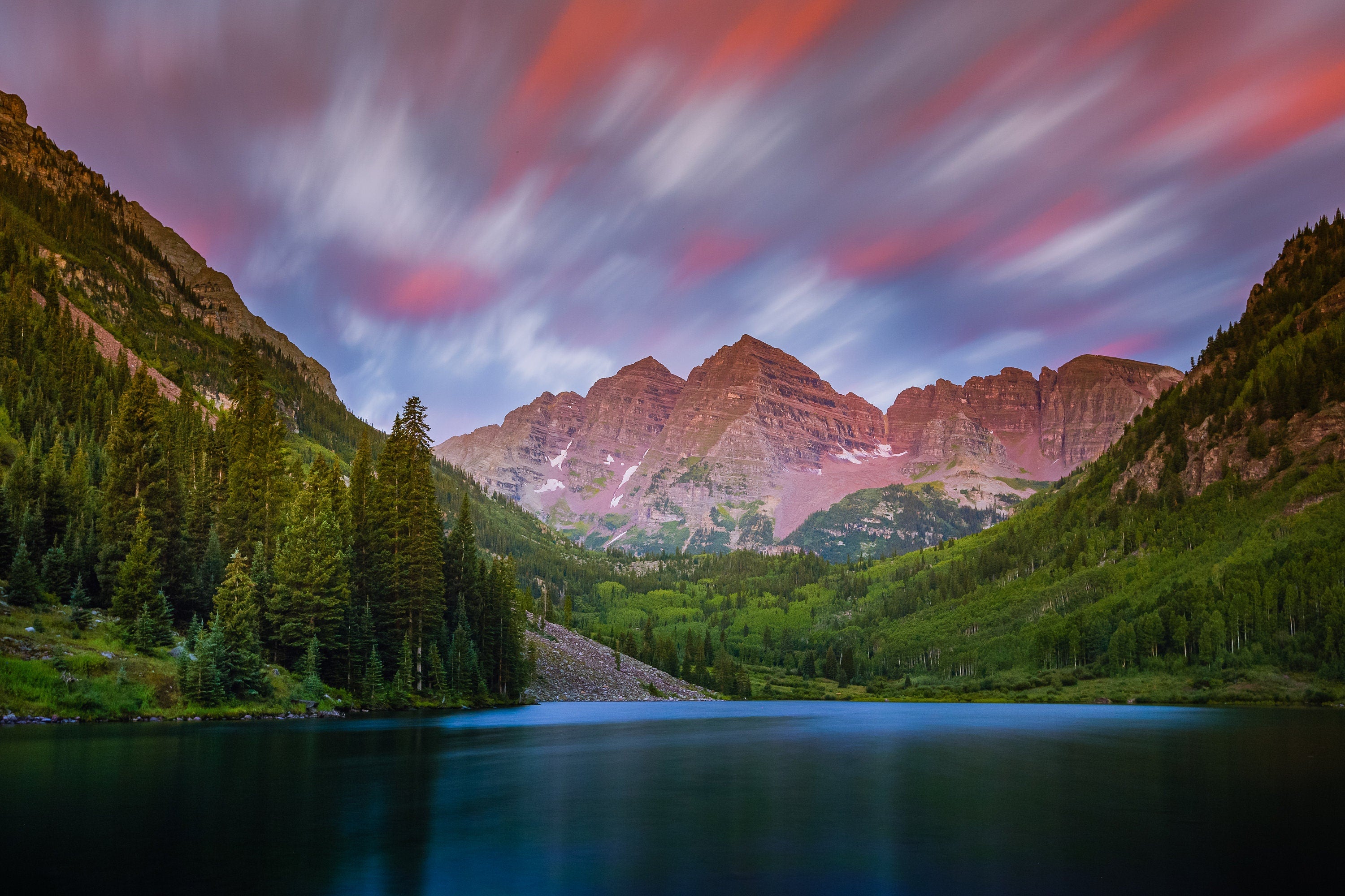 Maroon Bells at Sunrise - Colorado Long Exposure Fine Art Photography (Metal & Bamboo Prints)