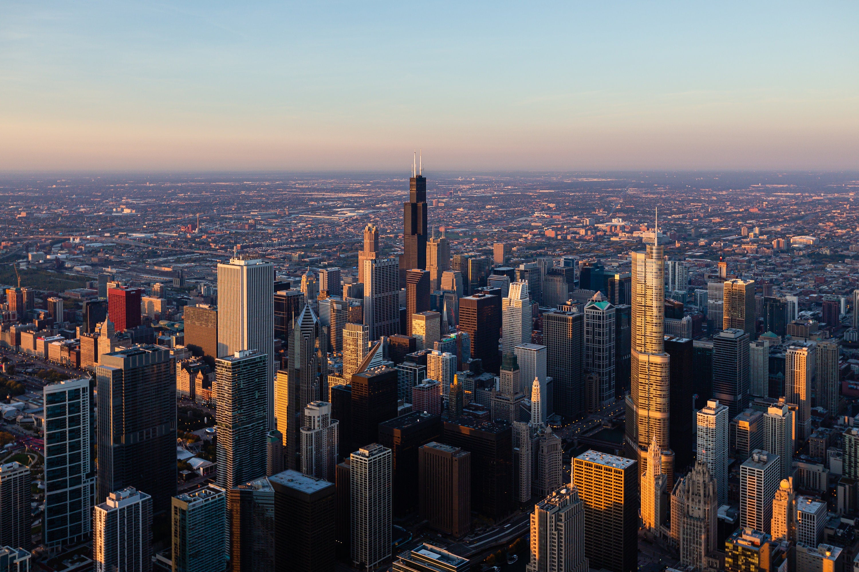 Sunrise over Chicago Skyline - Aerial Fine Art Photography (Metal & Bamboo Prints)