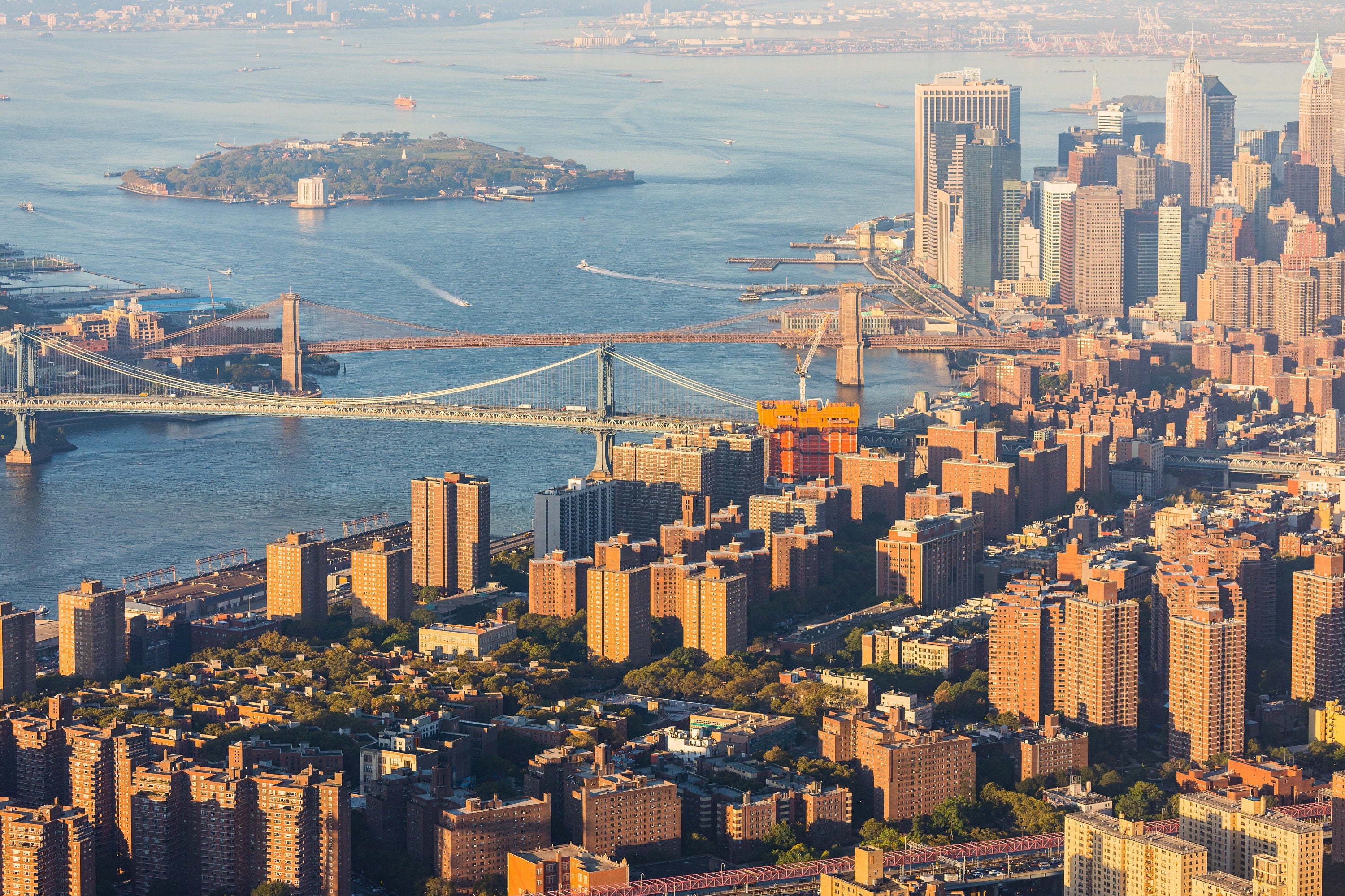 Manhattan and Brooklyn Bridges - New York Aerial Photography (Metal & Bamboo Prints)