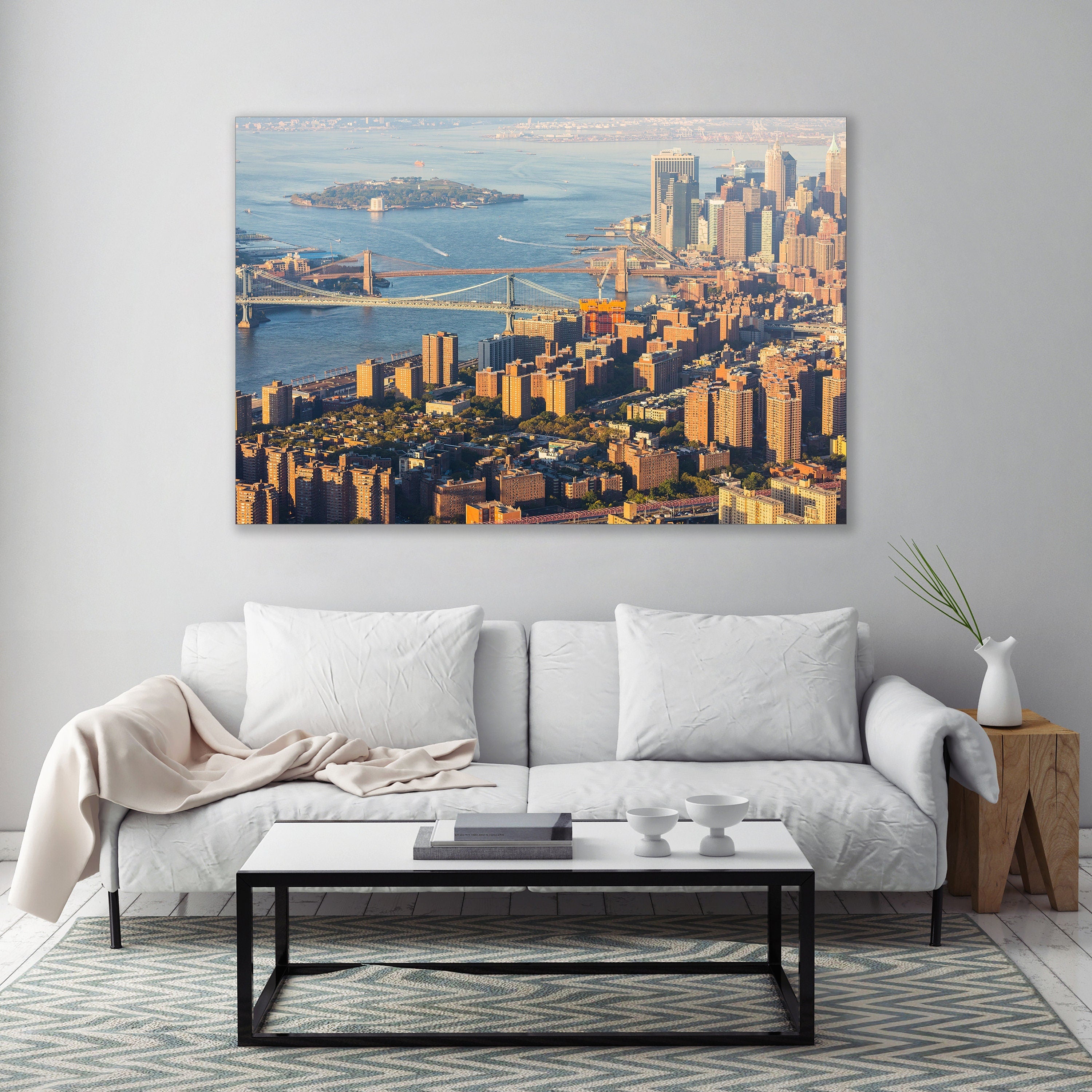 Manhattan and Brooklyn Bridges - New York Aerial Photography (Metal & Bamboo Prints)