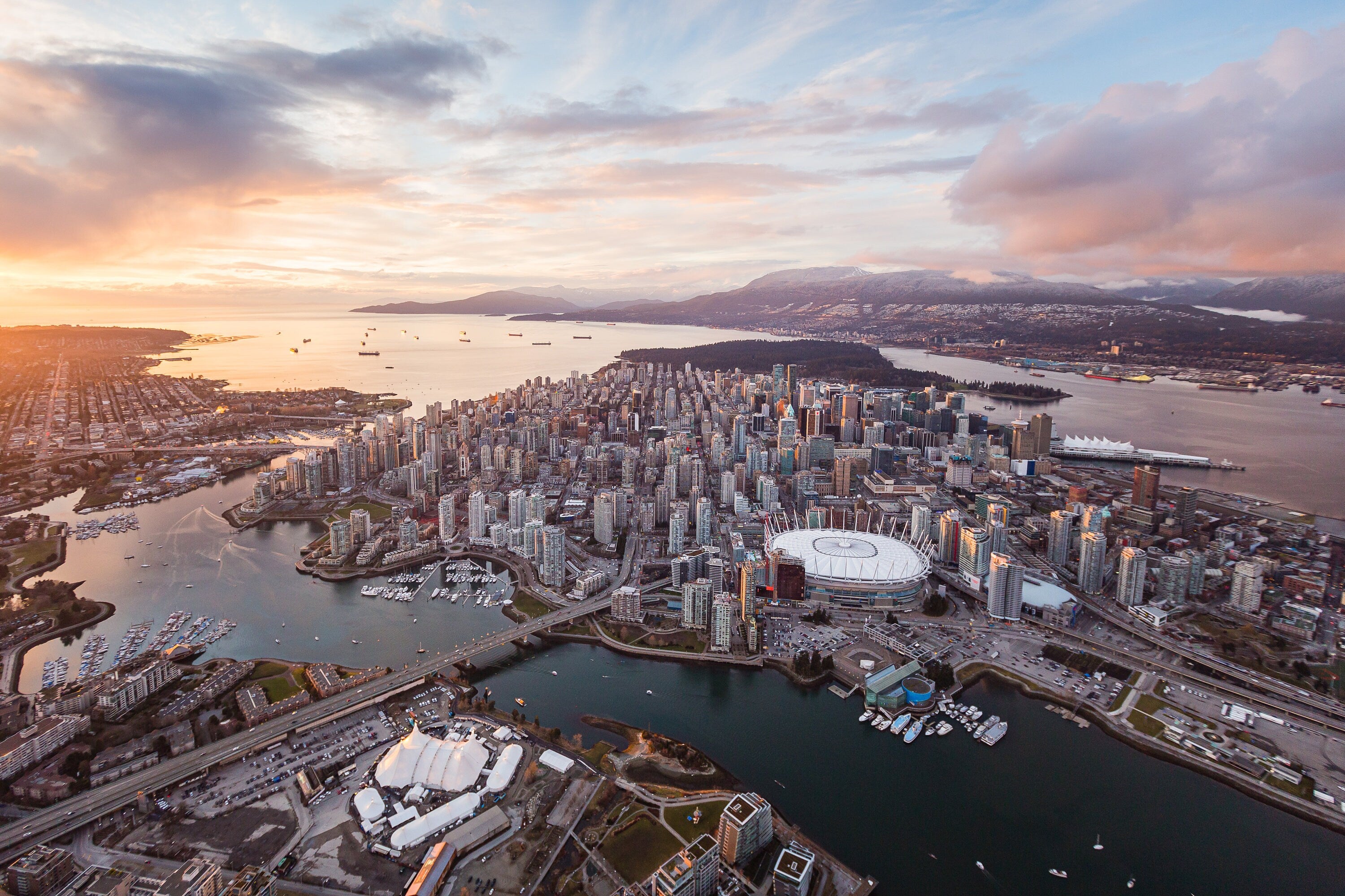 Downtown Vancouver Skyline Sunset - Canada Aerial Fine Art Photography (Metal & Bamboo Prints)