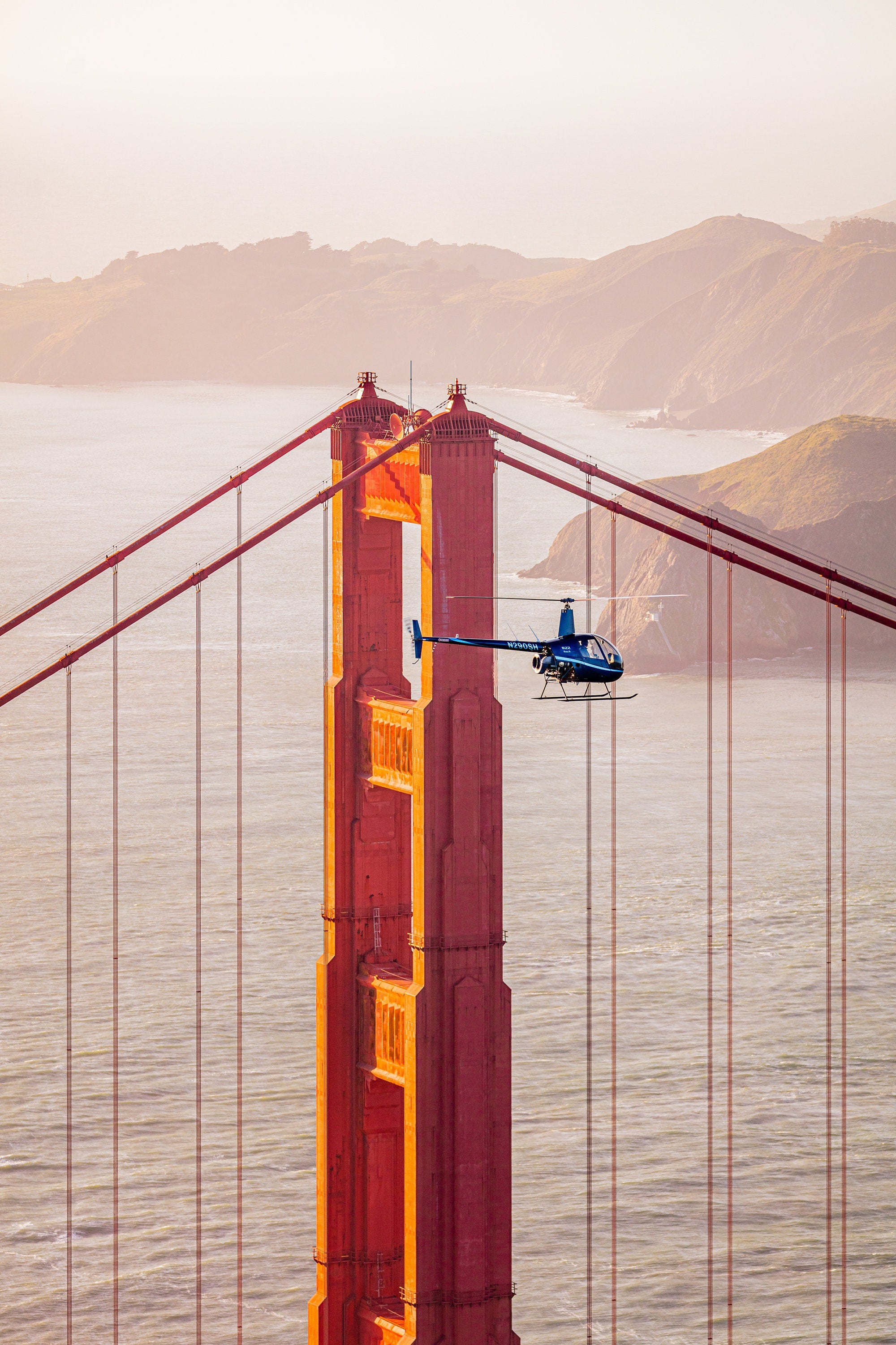 Robinson R22 Helicopter - Golden Gate Bridge Air-to-Air Fine Art Print - 2 (Metal & Bamboo Prints)