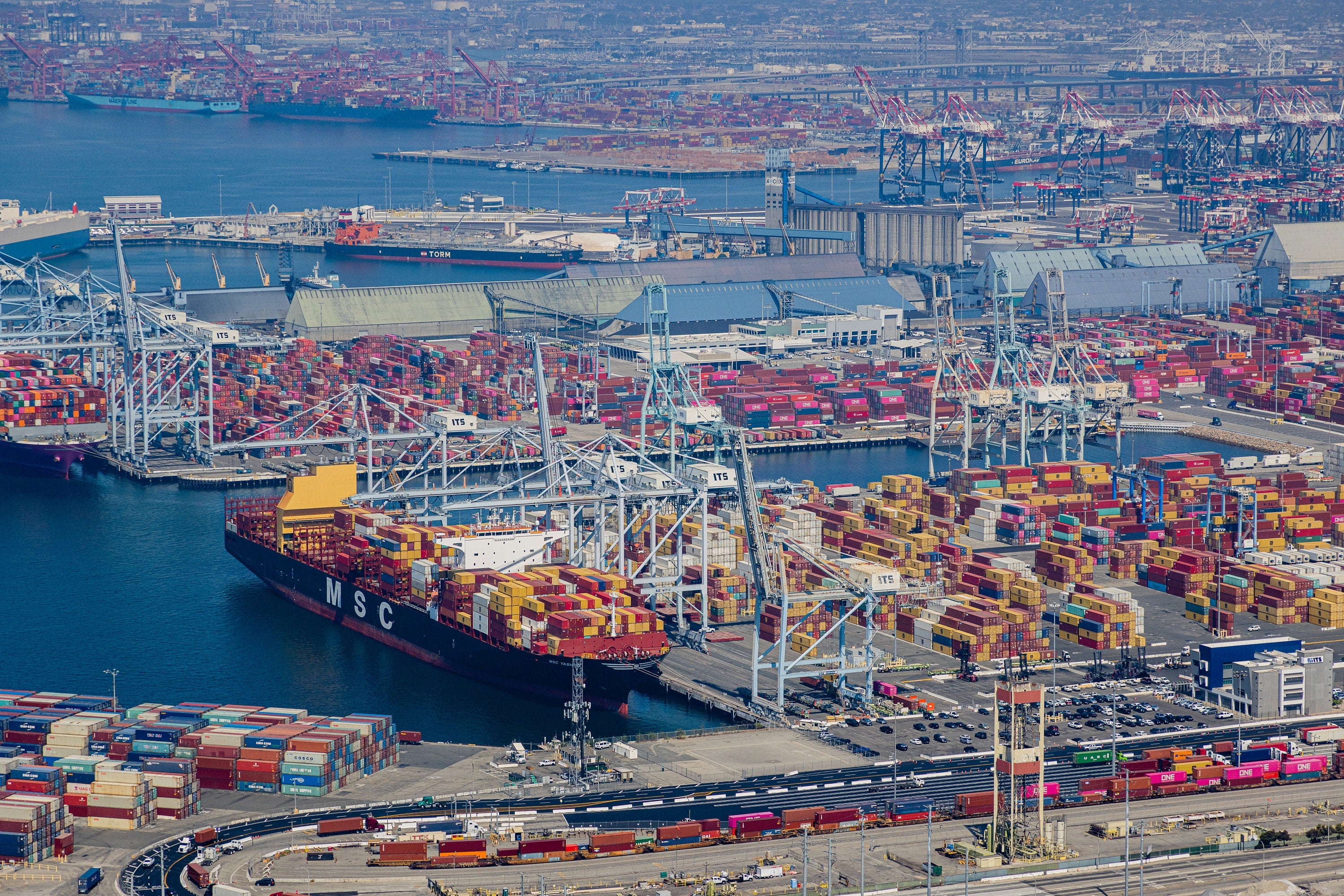 Port of Long Beach - California Aerial Photography by Toby Harriman - 006 (Metal & Bamboo Prints)