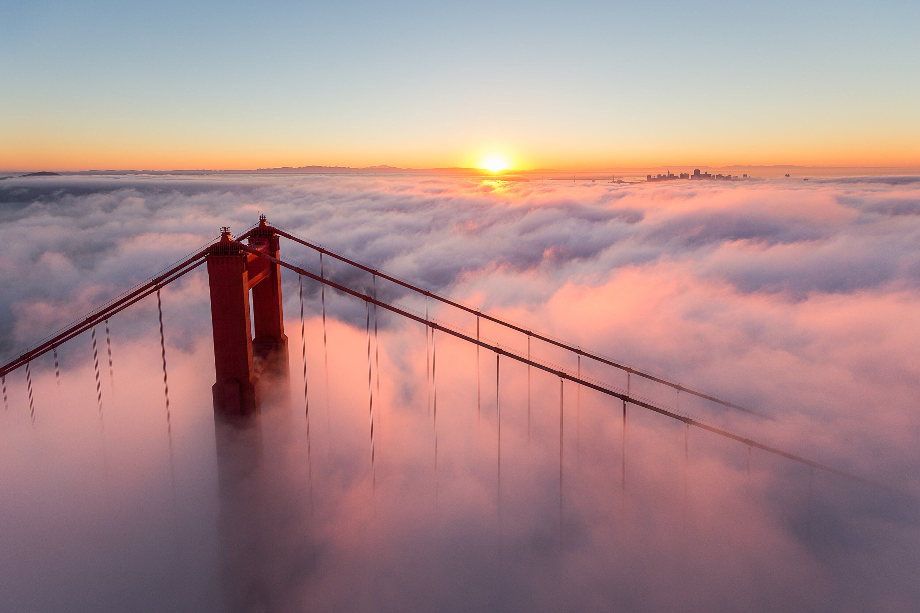 Foggy Monday Mornings - Golden Gate Bridge San Francisco Aerial Fine Art (Metal & Bamboo Print)