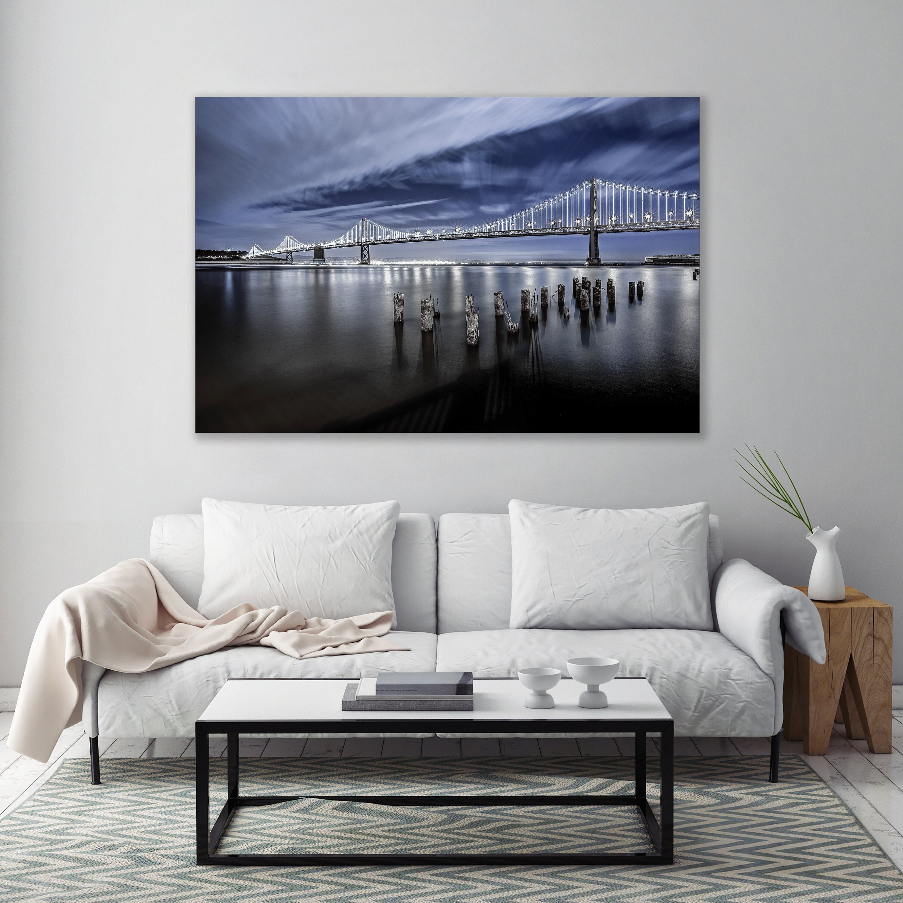 The Bay Lights - San Francisco Bay Bridge Night Photography (Metal & Bamboo Print)