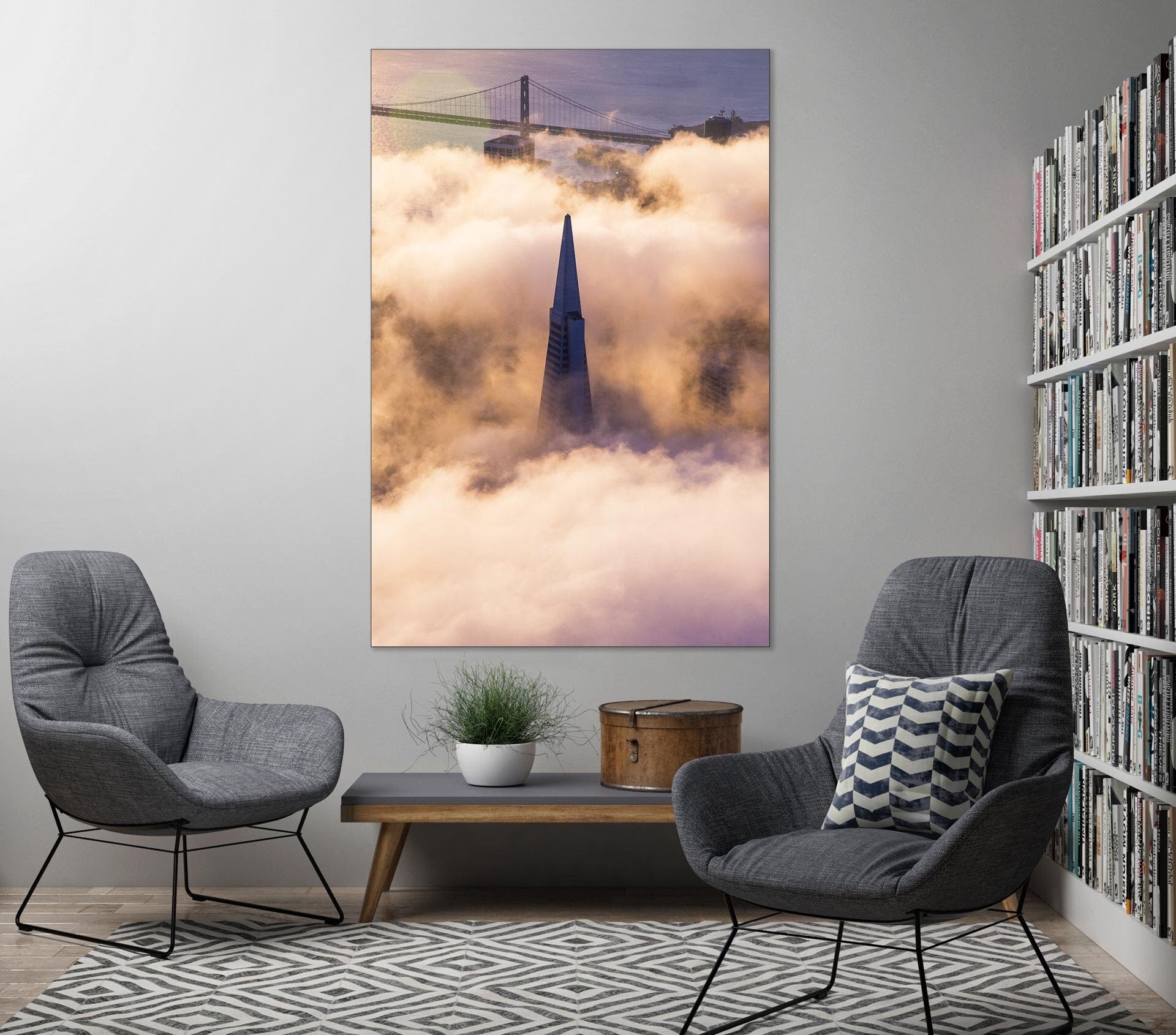 Foggy Transamerica Sunrise - San Francisco Aerial Photography (Metal & Bamboo Print)