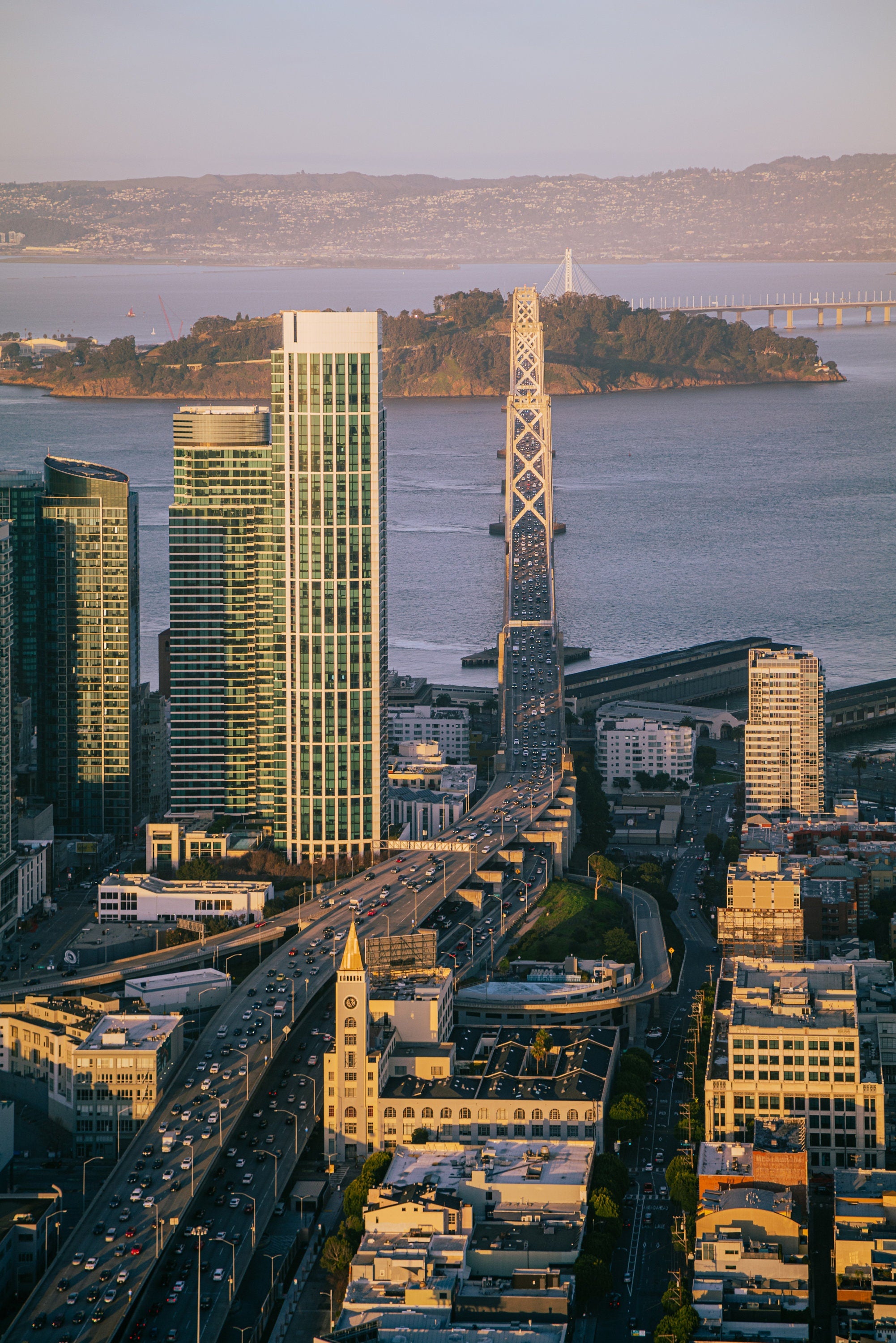 Downtown San Francisco with Bay Bridge Interstate 80 - Aerial Fine Art Photography - 2 (Metal & Bamboo Print)