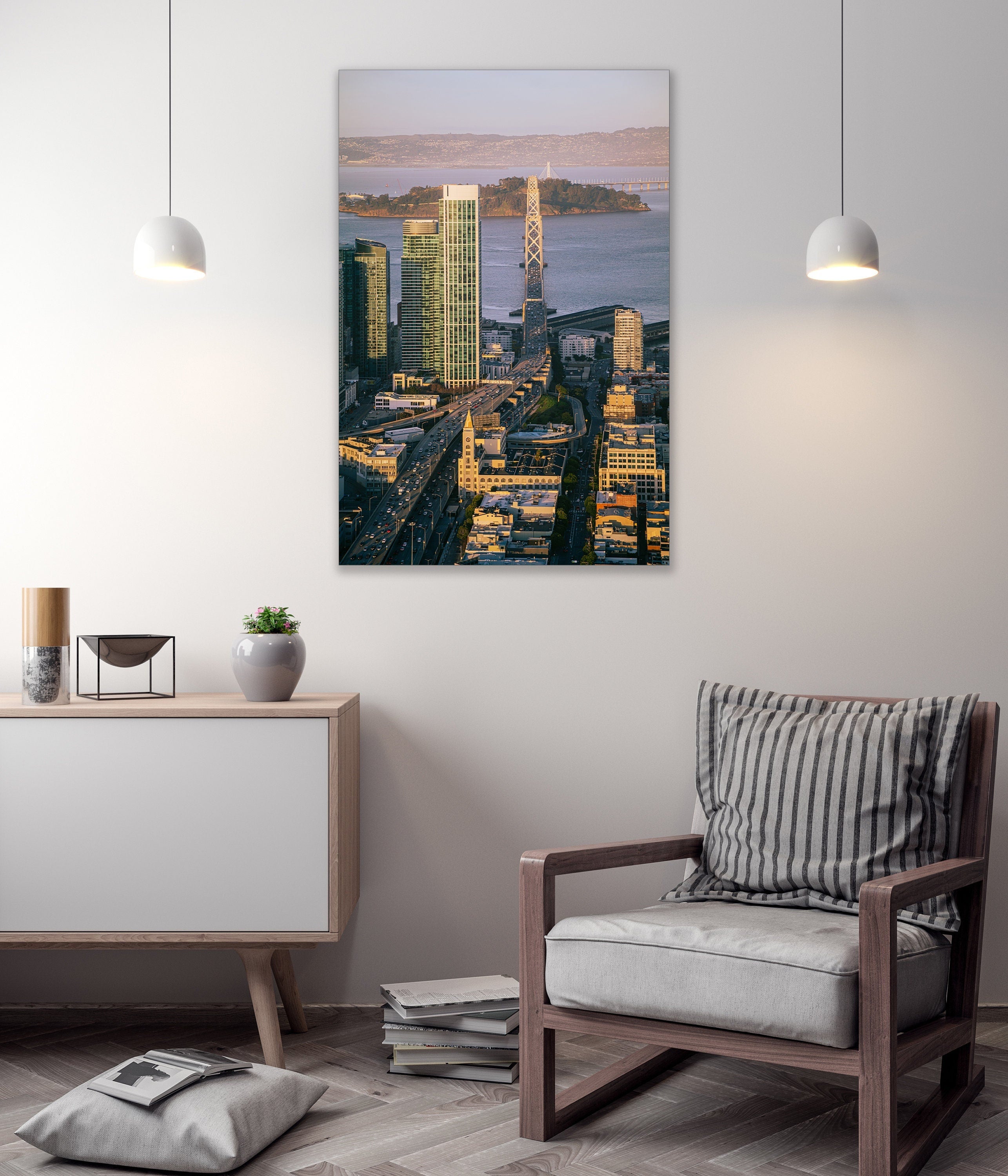 Downtown San Francisco with Bay Bridge Interstate 80 - Aerial Fine Art Photography - 2 (Metal & Bamboo Print)