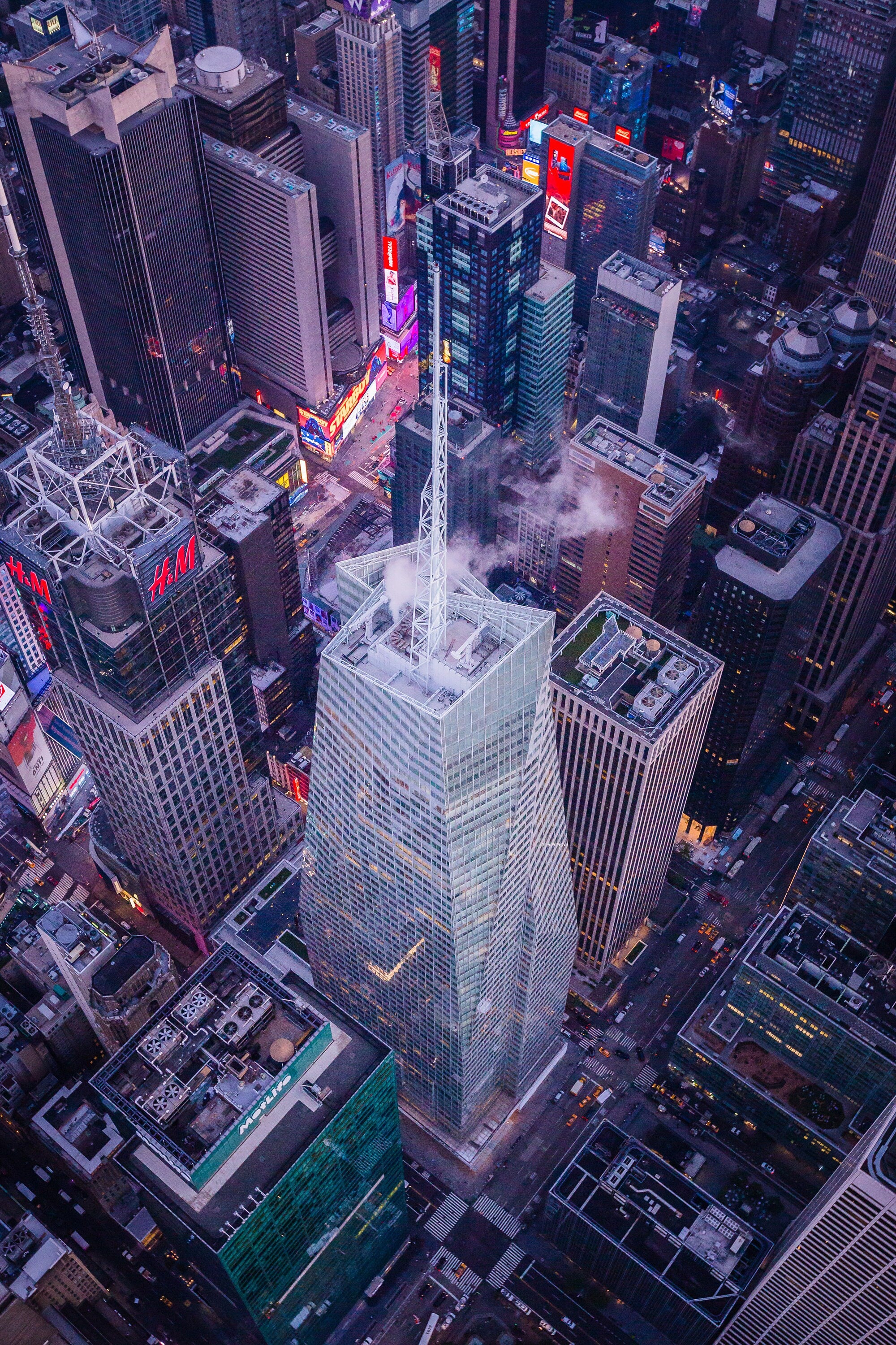 Time Square One Bryant Park Blue Hour - New York City Manhattan Aerial Photography (Metal & Bamboo Prints)