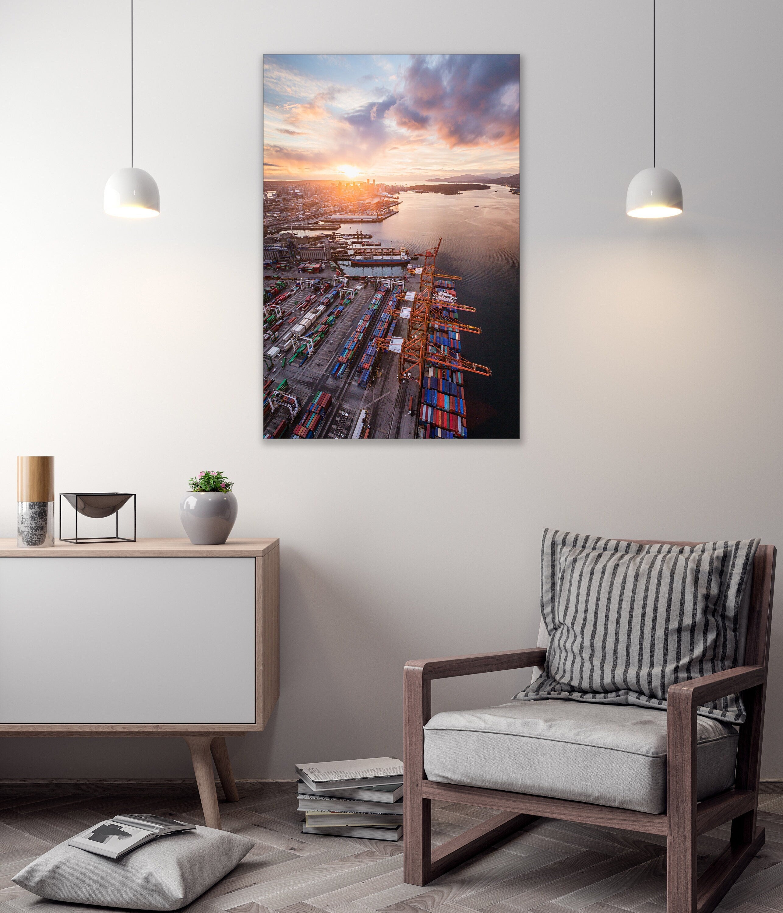 Vancouver Skyline Centerm Container Terminal Sunset - Aerial Photography (Metal & Bamboo Prints)