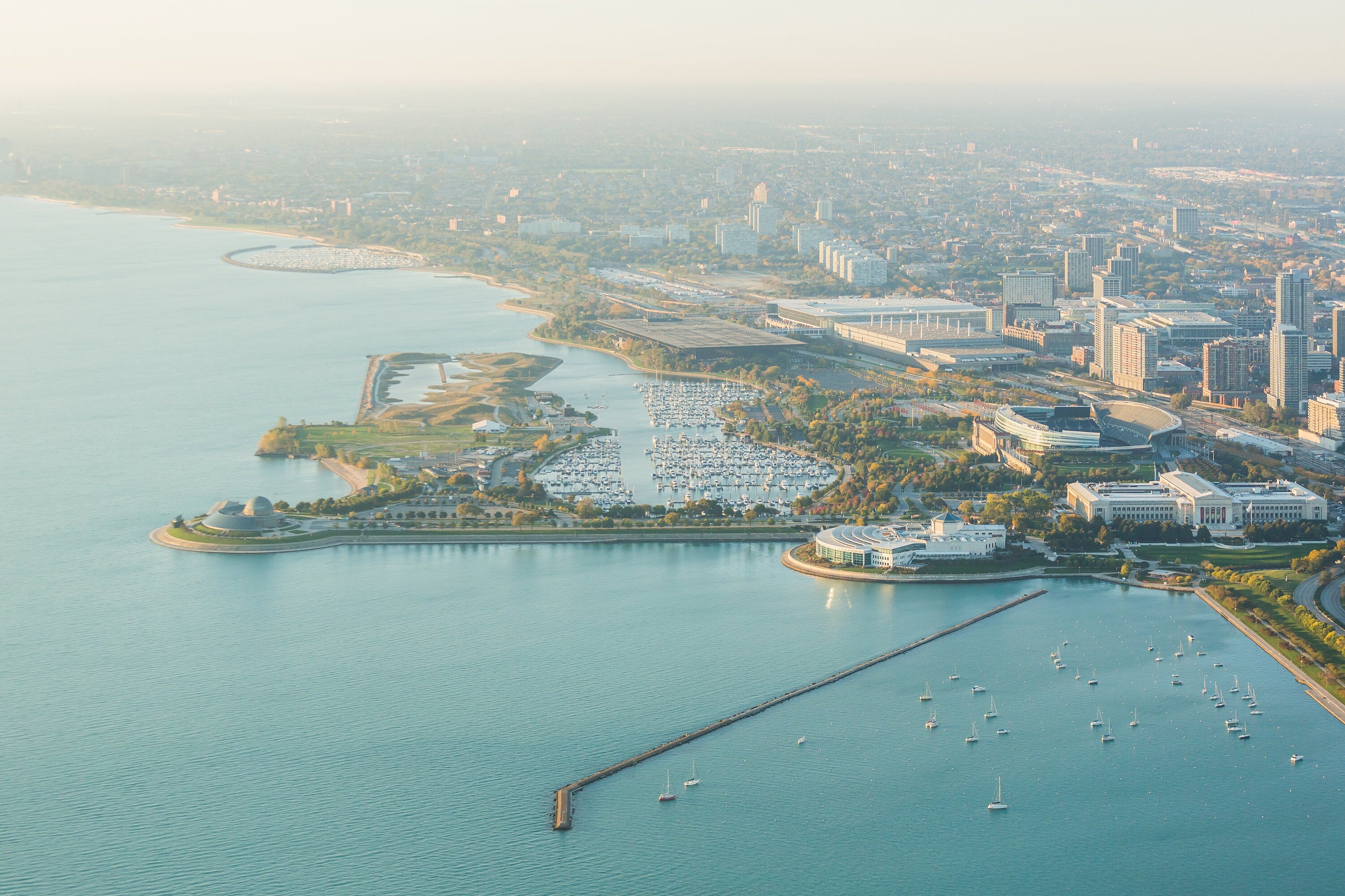 Monroe Harbor Shedd Aquarium - Chicago Aerial Fine Art Photography (Metal & Bamboo Prints)