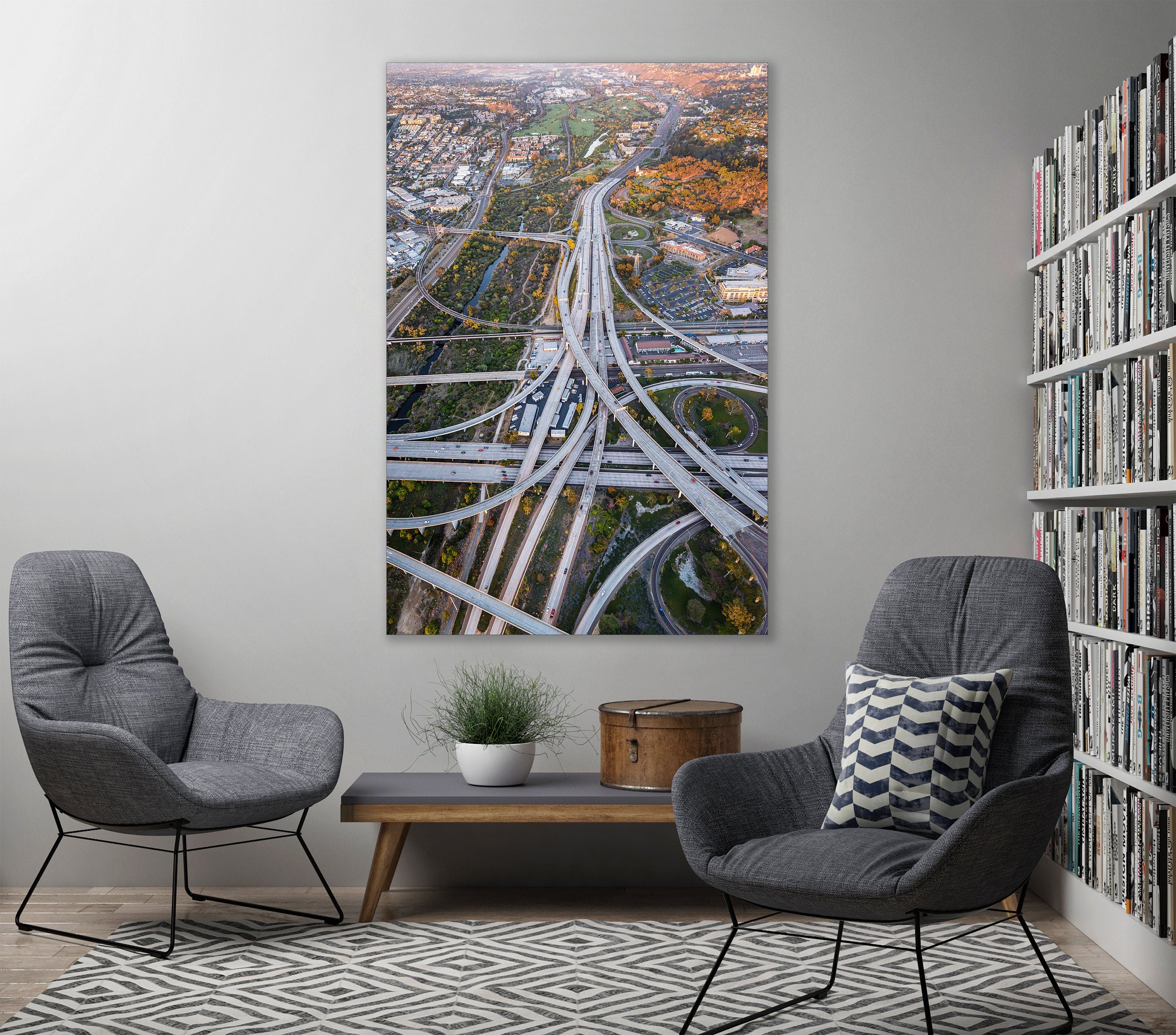 Interstate 5 and I-8 Interchange - San Diego California - Aerial Photography (Metal & Bamboo Prints)