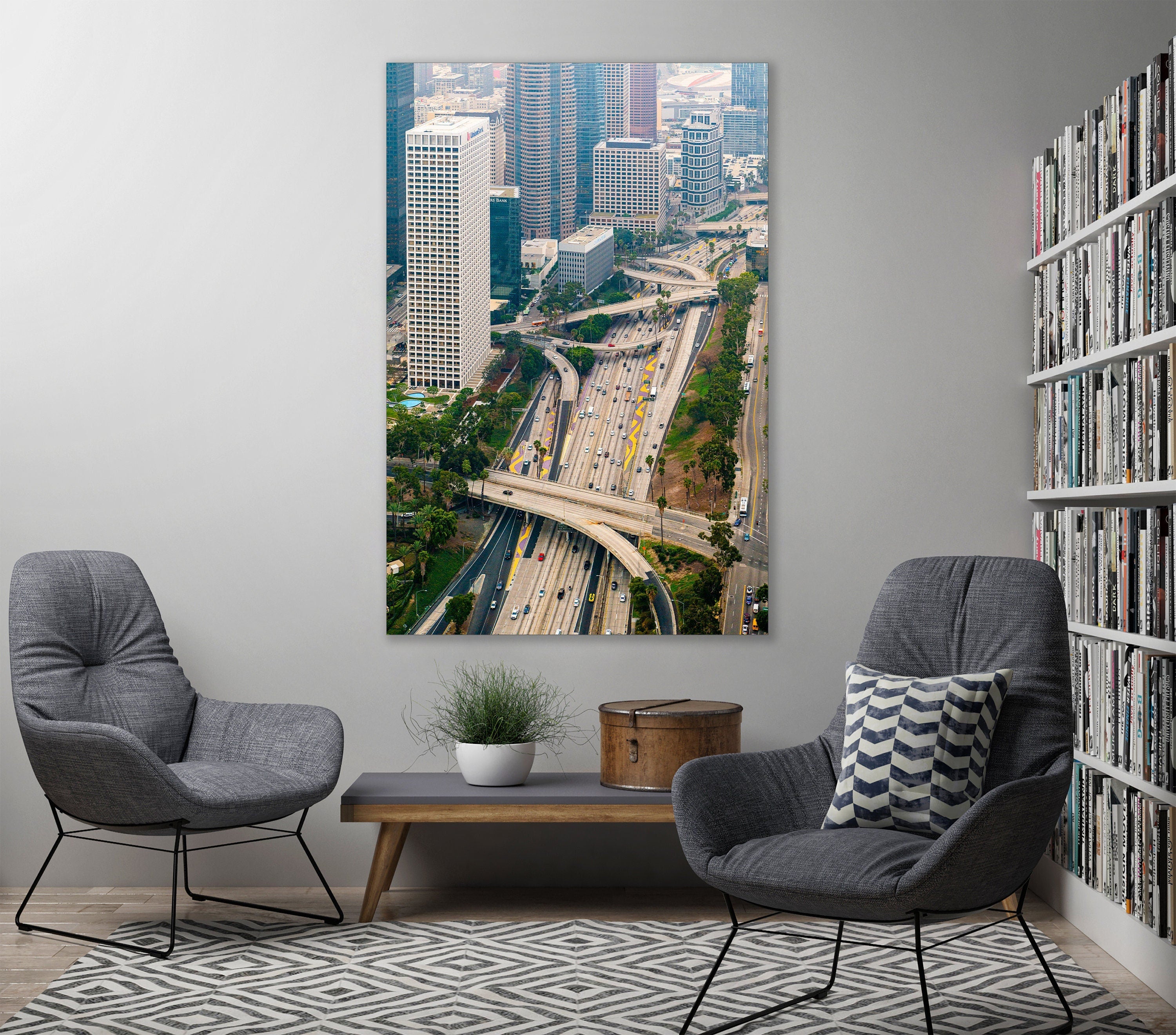 Downtown Los Angeles Route 110 Highway Aerial Fine Art Photography (Metal & Bamboo Prints)