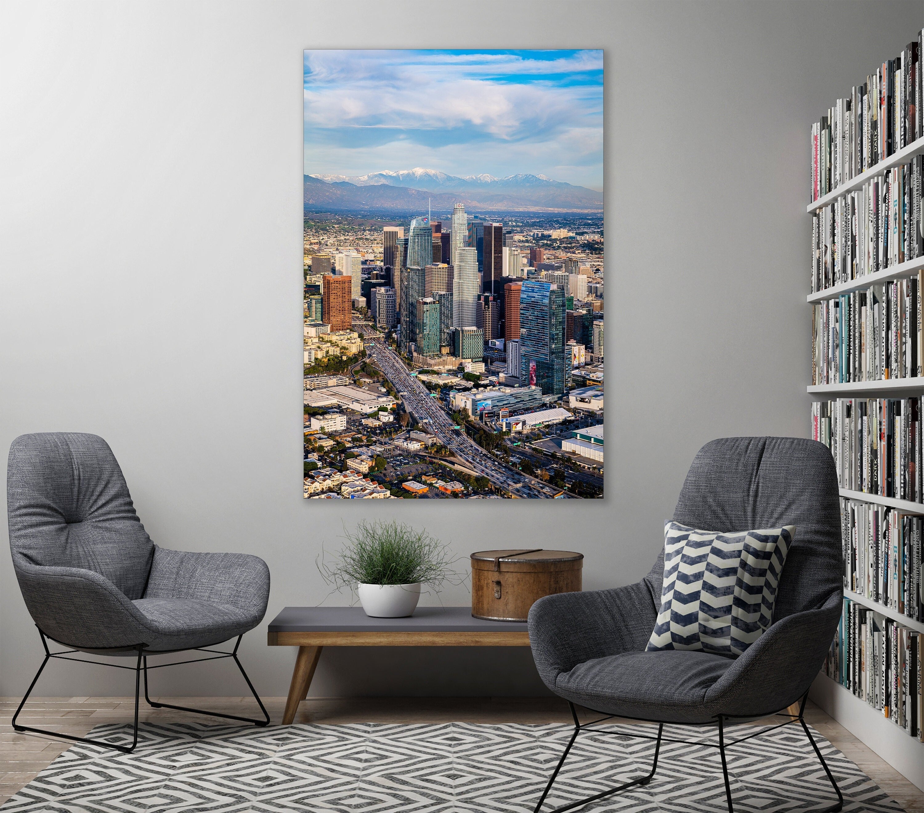 Downtown Los Angeles - Snow Peaked Mountains Aerial Fine Art Photography (Metal & Bamboo Prints)