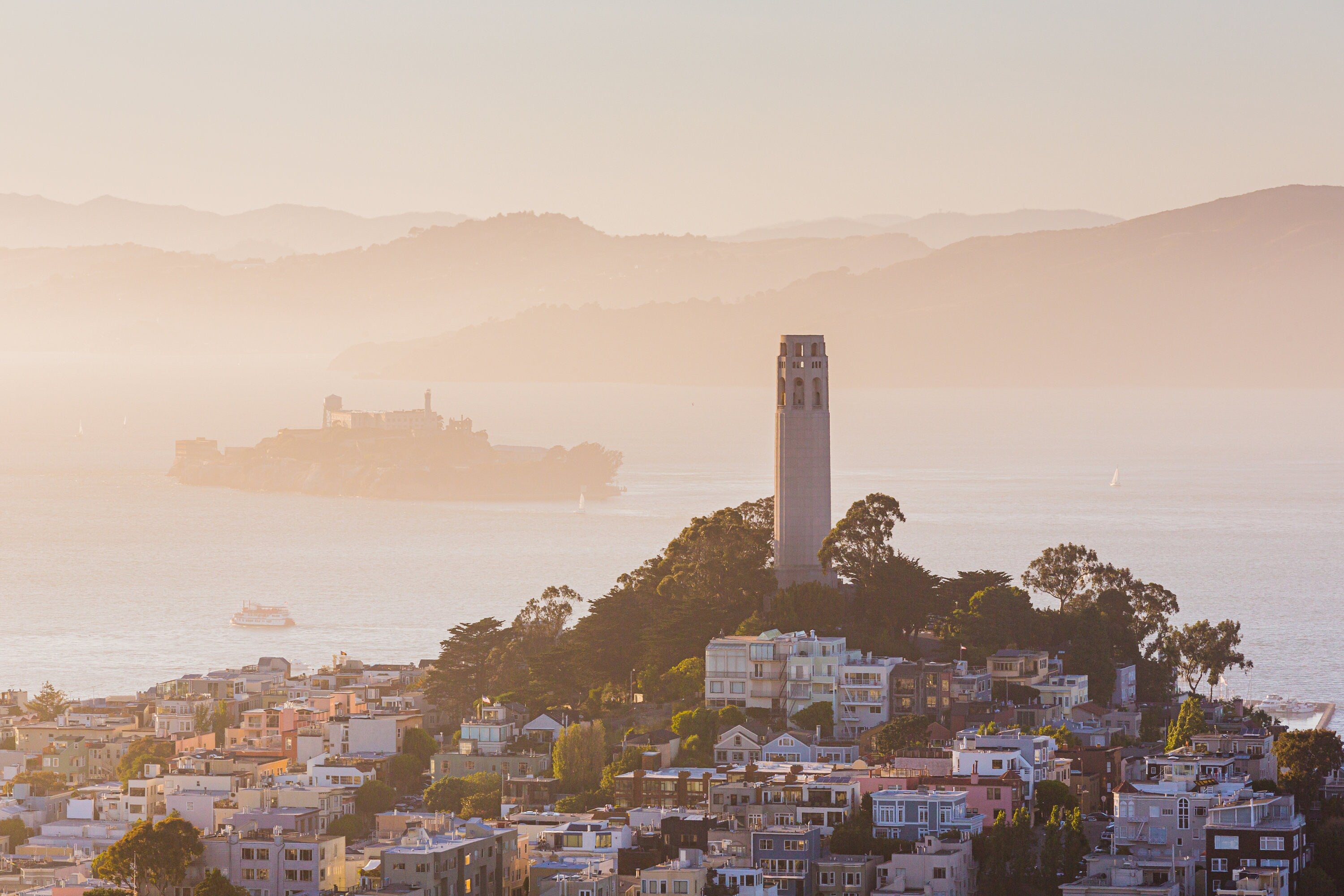 Coit Tower and Alcatraz - San Francisco California Fine Art Photography (Metal & Bamboo Print)