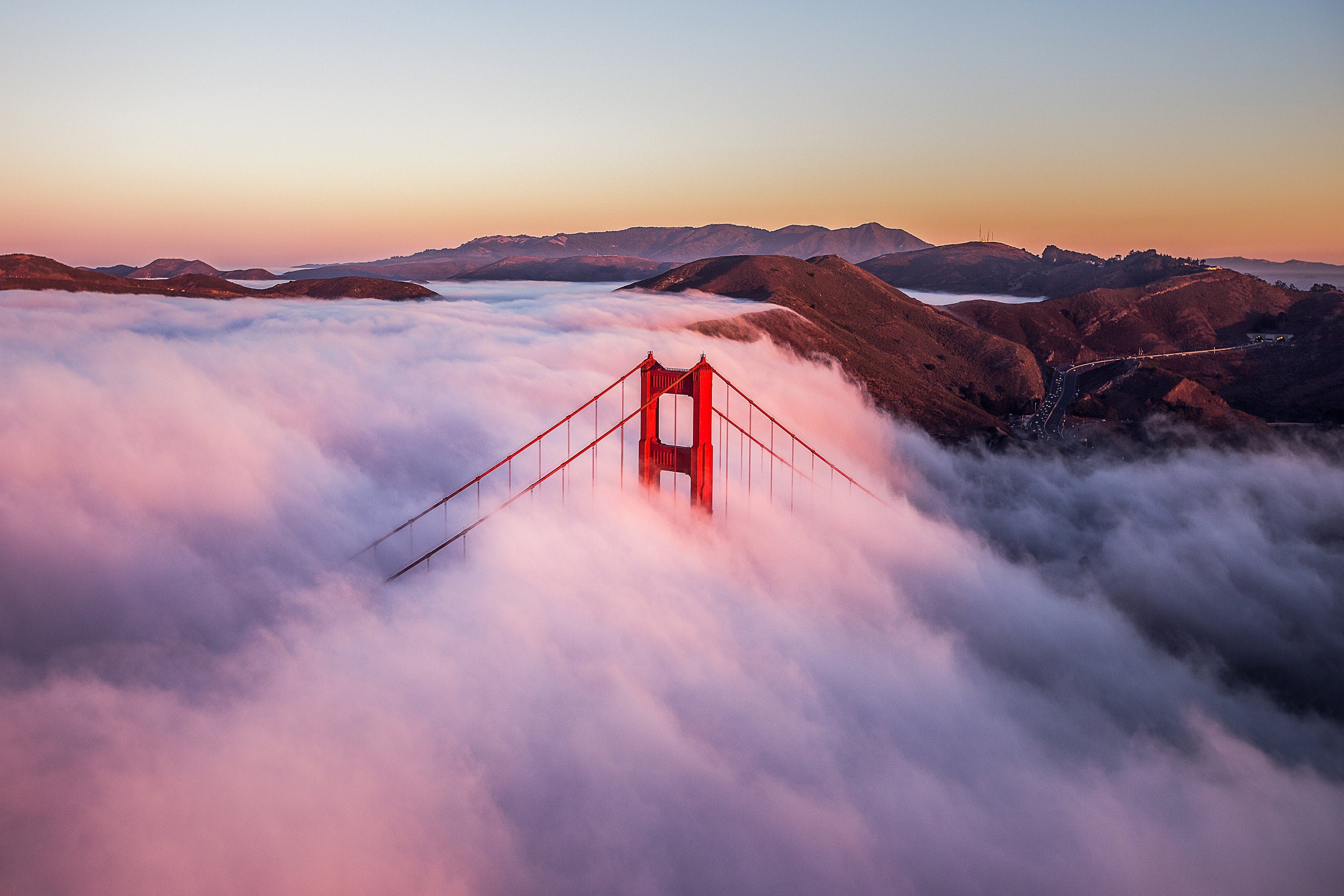 Fogfall Morning - Golden Gate Bridge San Francisco Fine Art Aerial Photography (Metal & Bamboo Print)