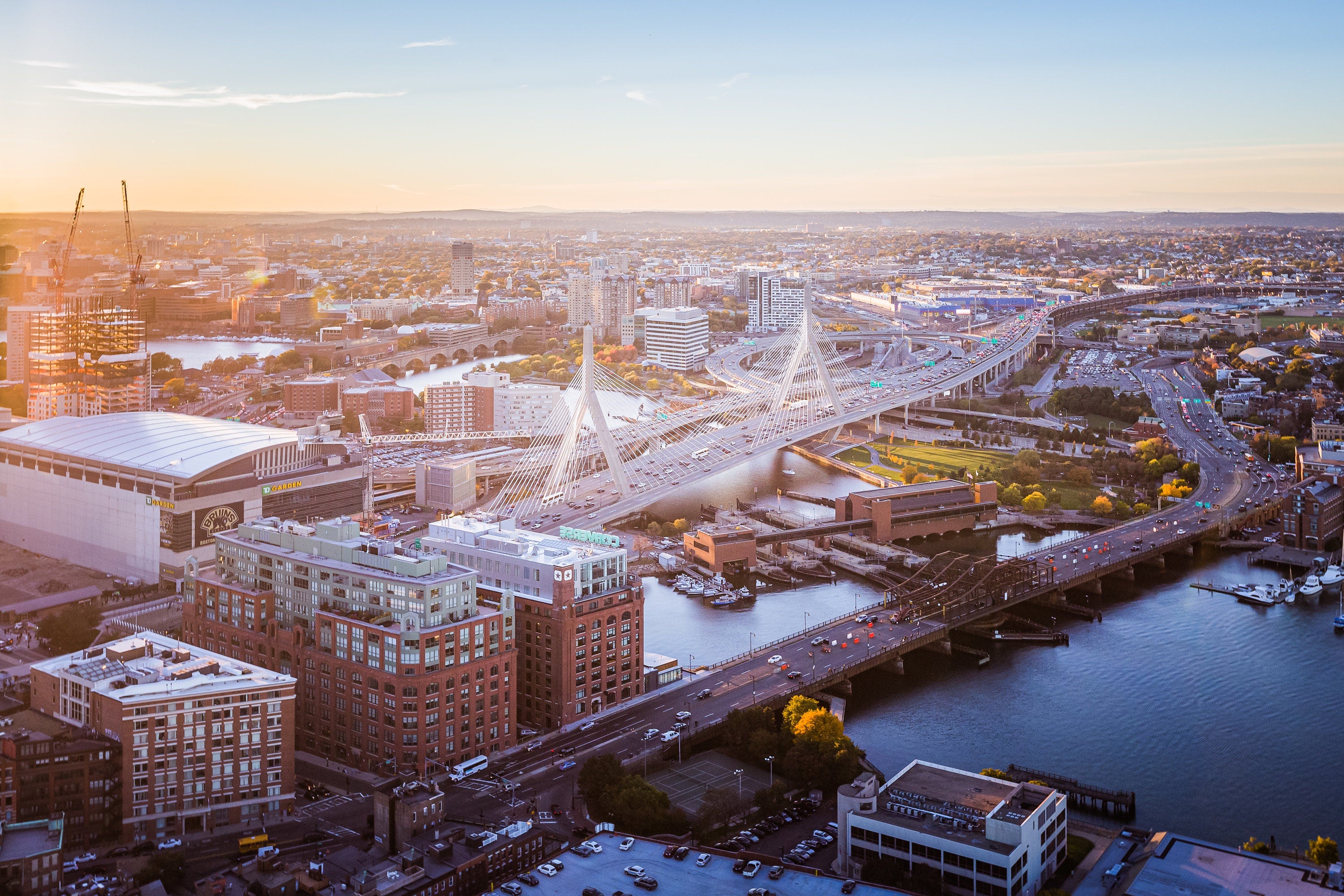 Leonard P. Zakim Bunker Hill Memorial Bridge Boston - Aerial Fine Art Photography (Metal & Bamboo Prints)