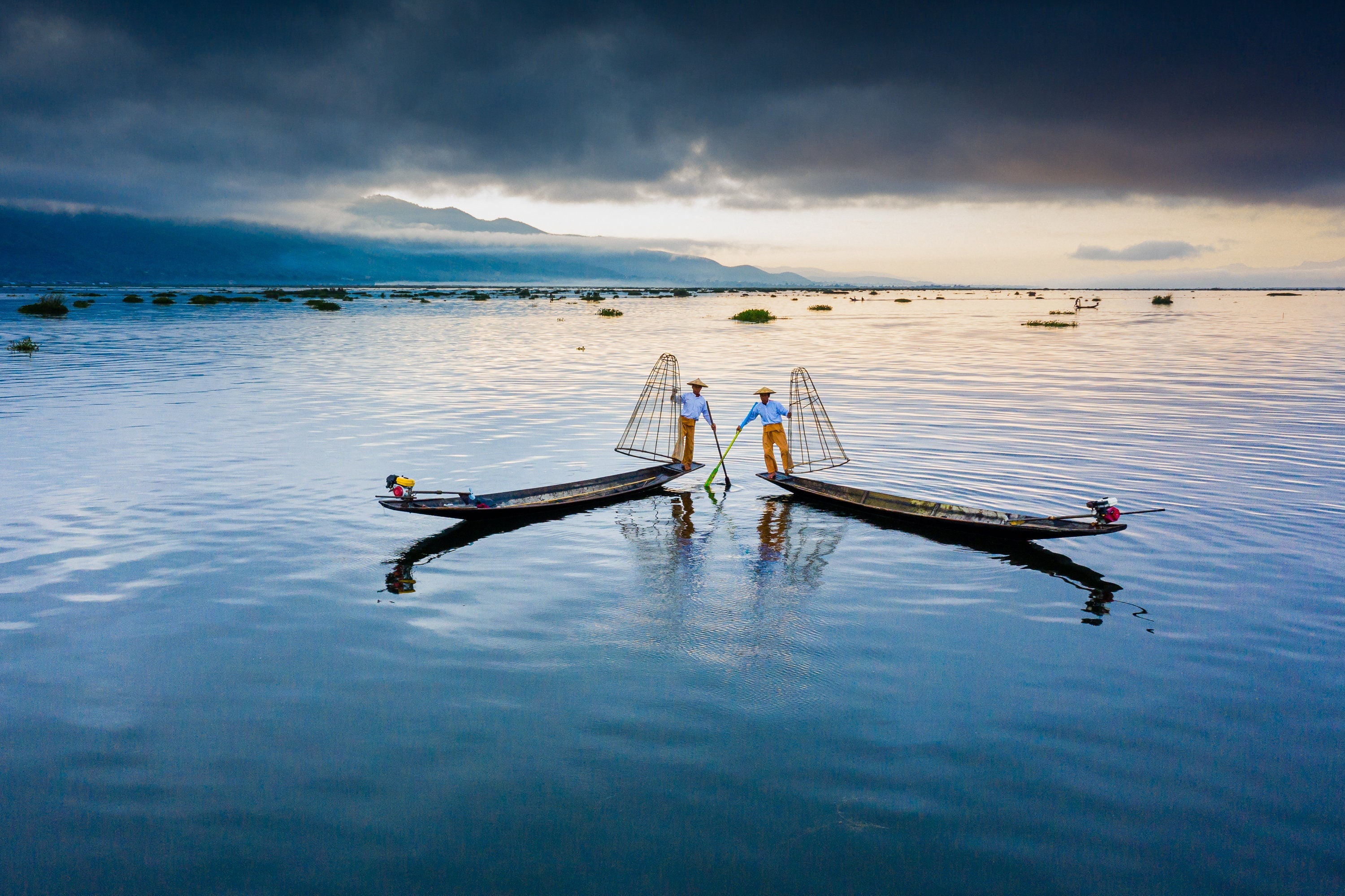 The Performing Fisherman of Inle Lake - Myanmar (Burma) Aerial Fine Art Photography (Metal & Bamboo Prints)