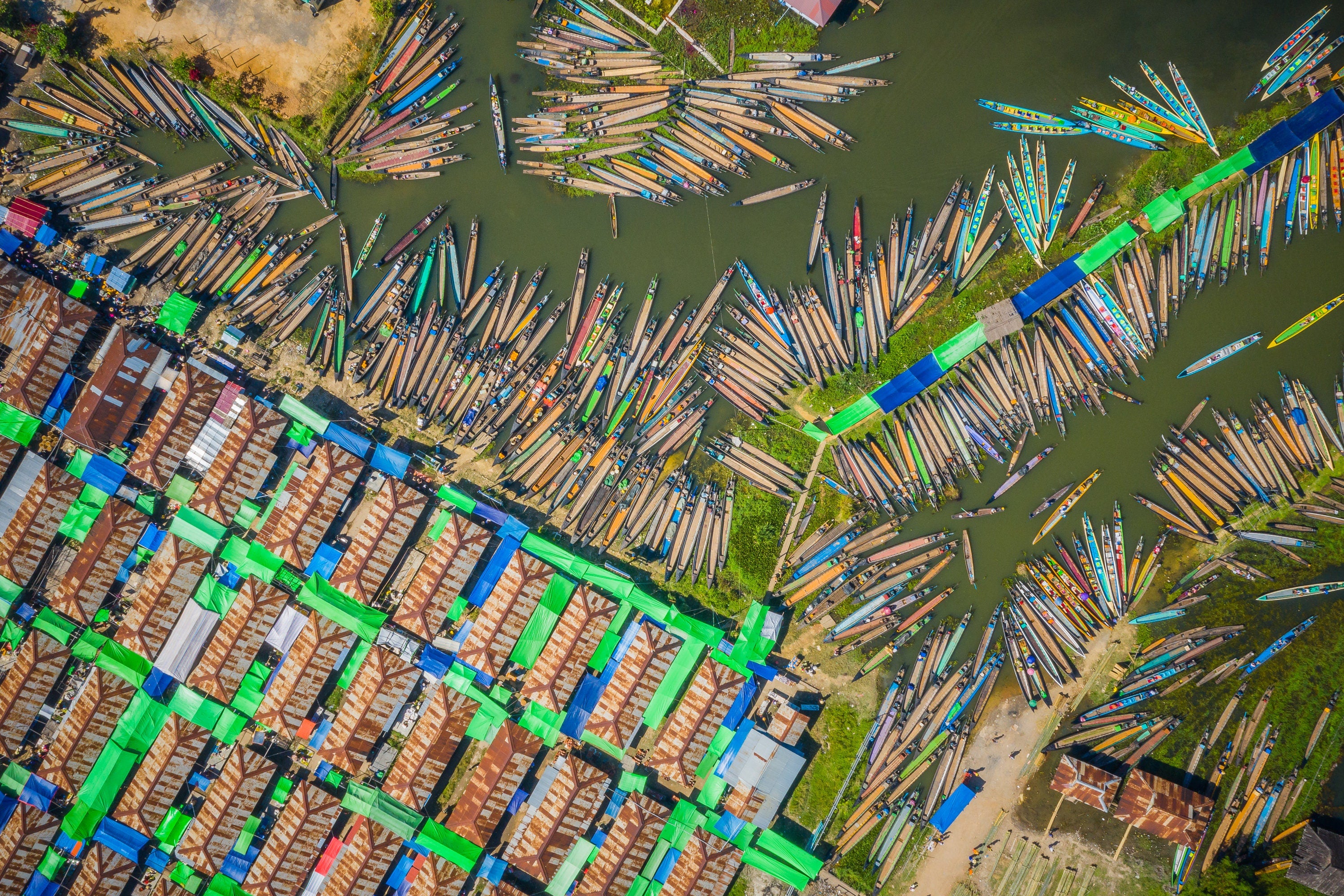 The Nam Pan Market Inle Lake Aerial Fine Art Photography (Metal & Bamboo Prints)