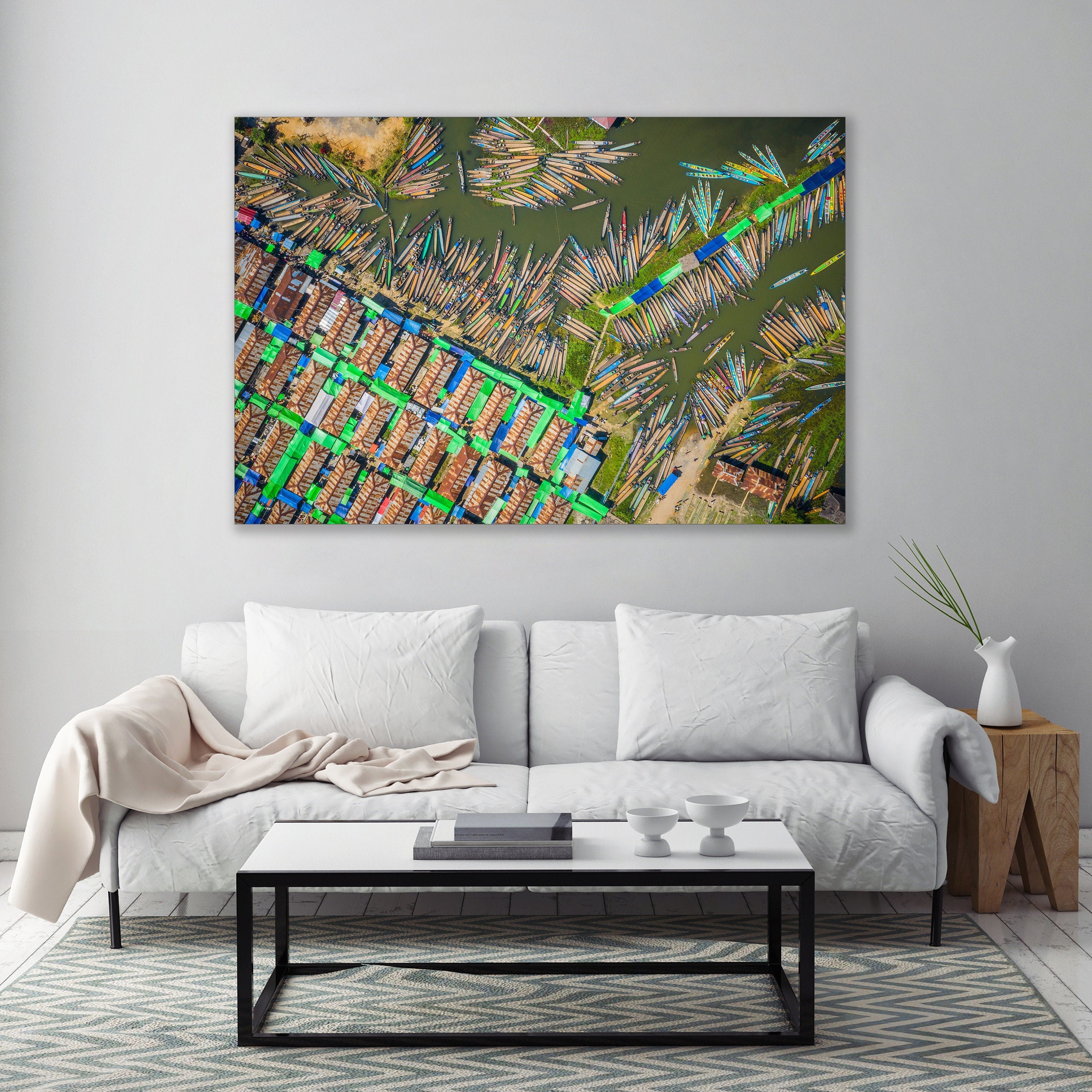 The Nam Pan Market Inle Lake Aerial Fine Art Photography (Metal & Bamboo Prints)