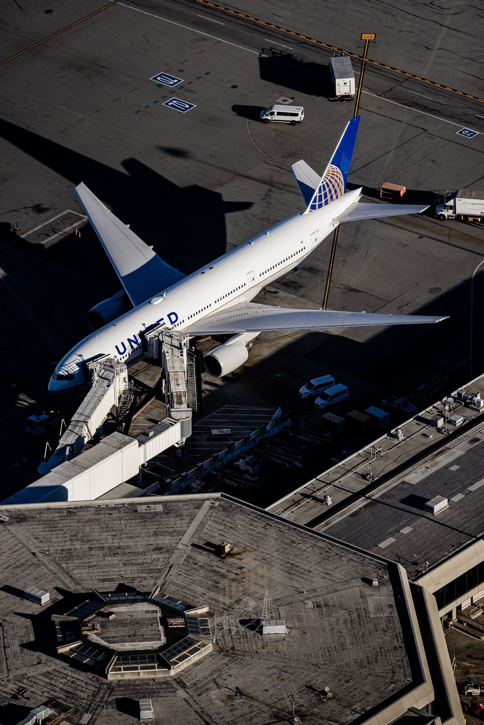 United Airlines at San Francisco Intentional Airport SFO - Fine Art Aerial Photography (Metal & Bamboo Prints)