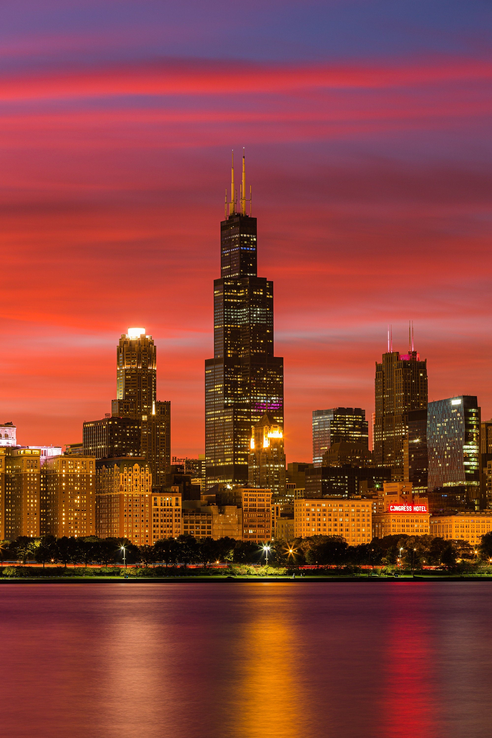 Willis Tower Pink Sunset - Chicago Skyline Fine Art Photography (Metal & Bamboo Prints)