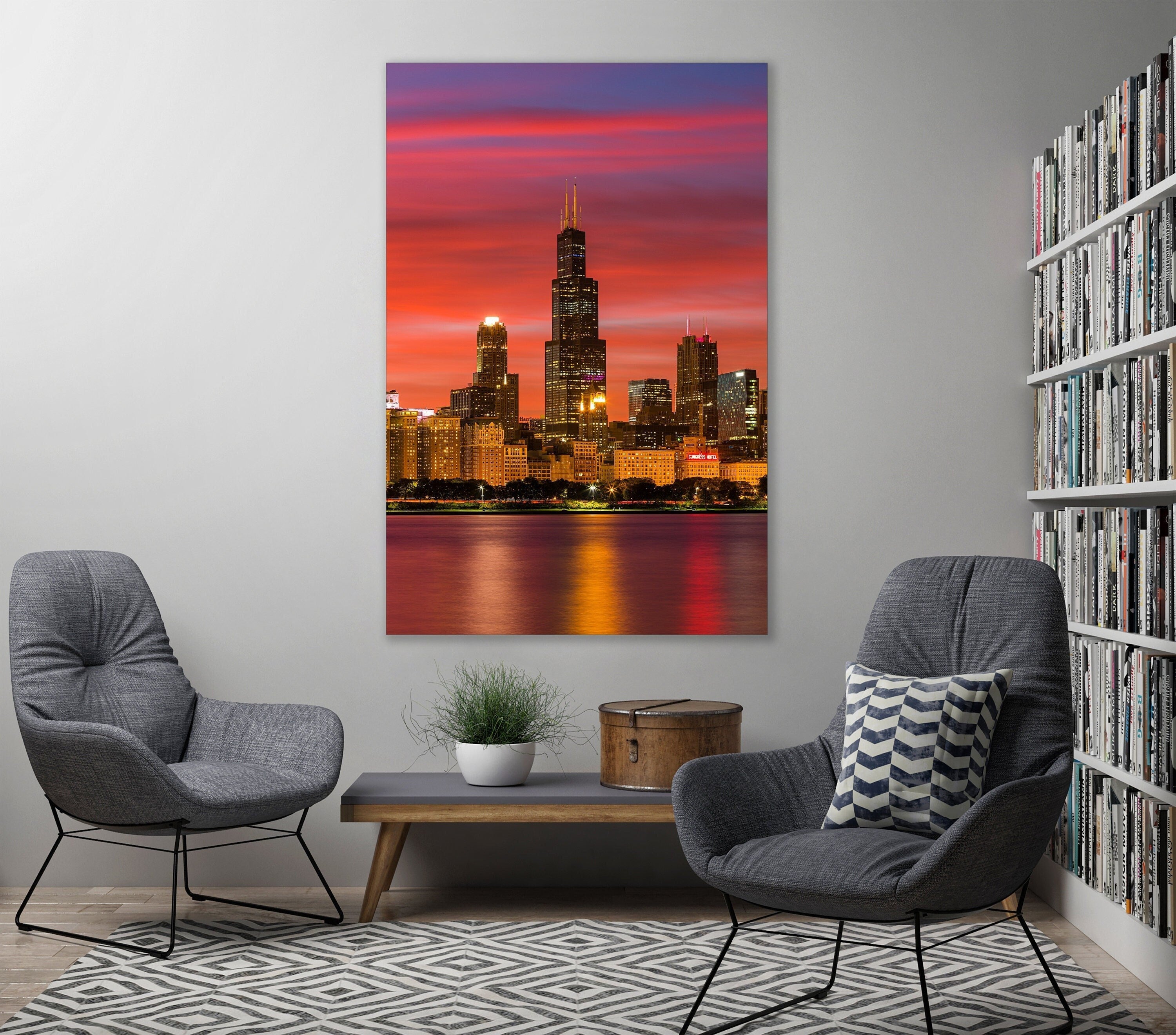 Willis Tower Pink Sunset - Chicago Skyline Fine Art Photography (Metal & Bamboo Prints)