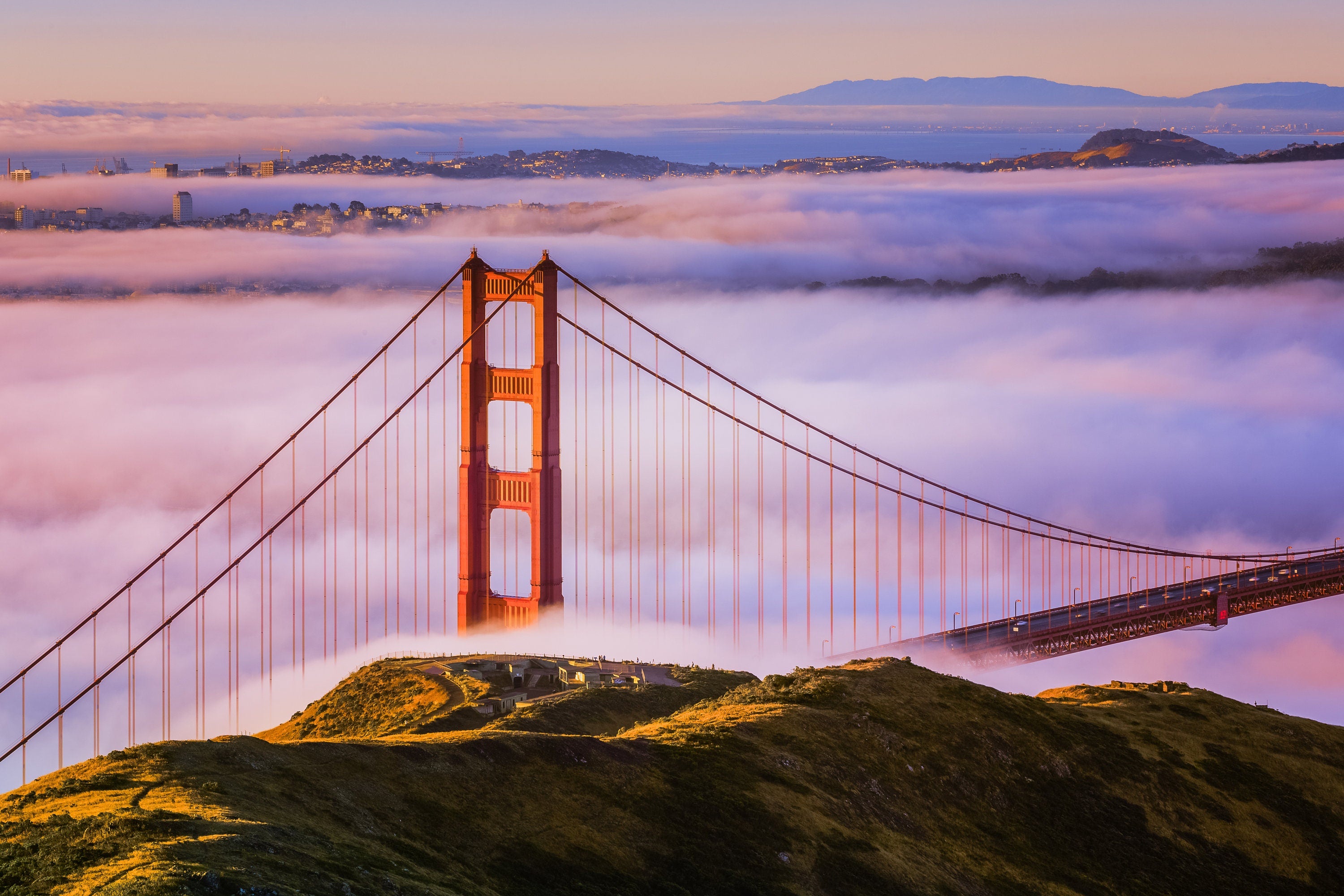 Golden Light - Foggy Sunrise San Francisco California Fine Art Photography (Metal & Bamboo Print)