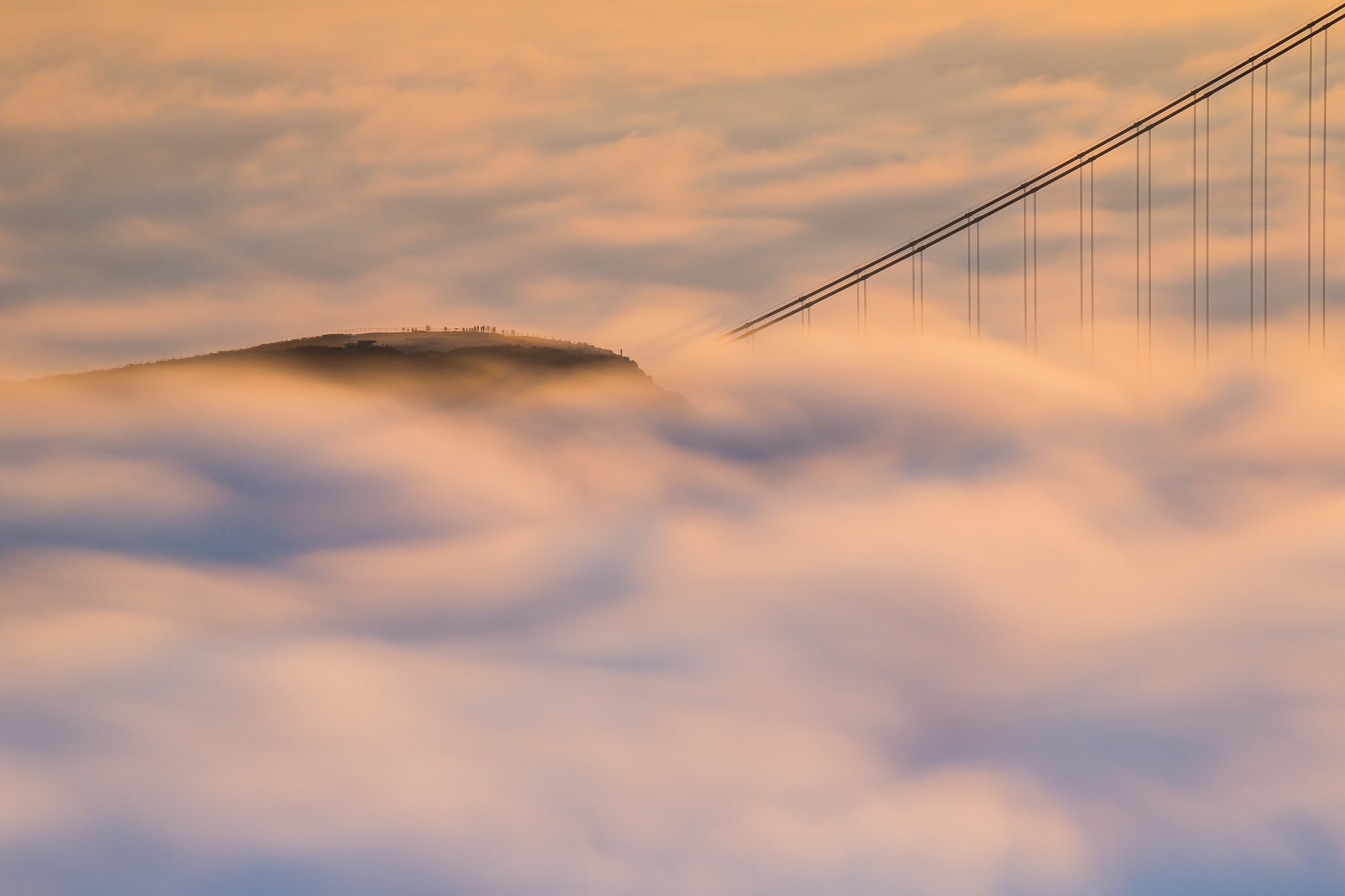 Early Risers - Foggy Golden Gate Bridge San Francisco Sunrise - Fine Art Photography (Metal & Bamboo Print)