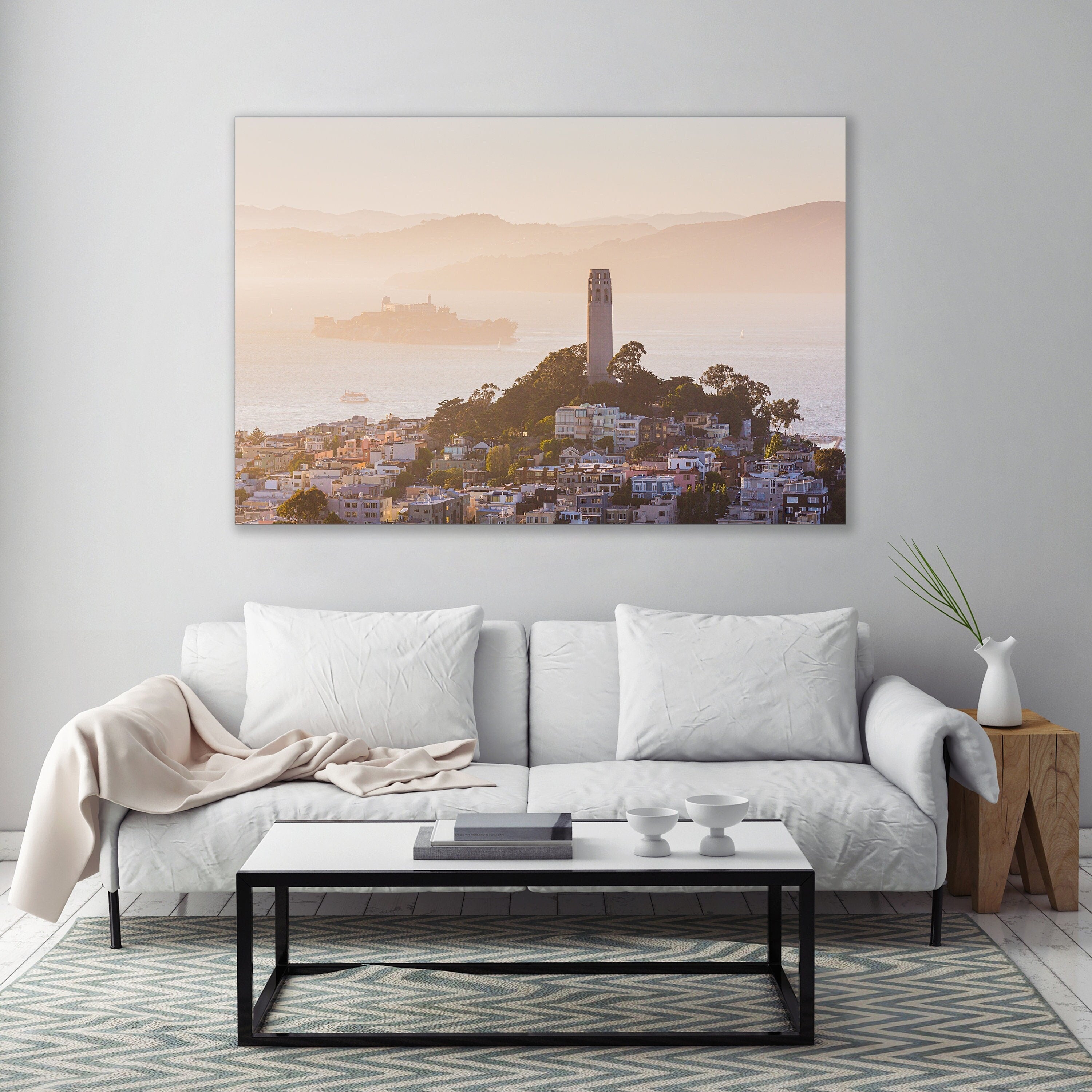 Coit Tower and Alcatraz - San Francisco California Fine Art Photography (Metal & Bamboo Print)