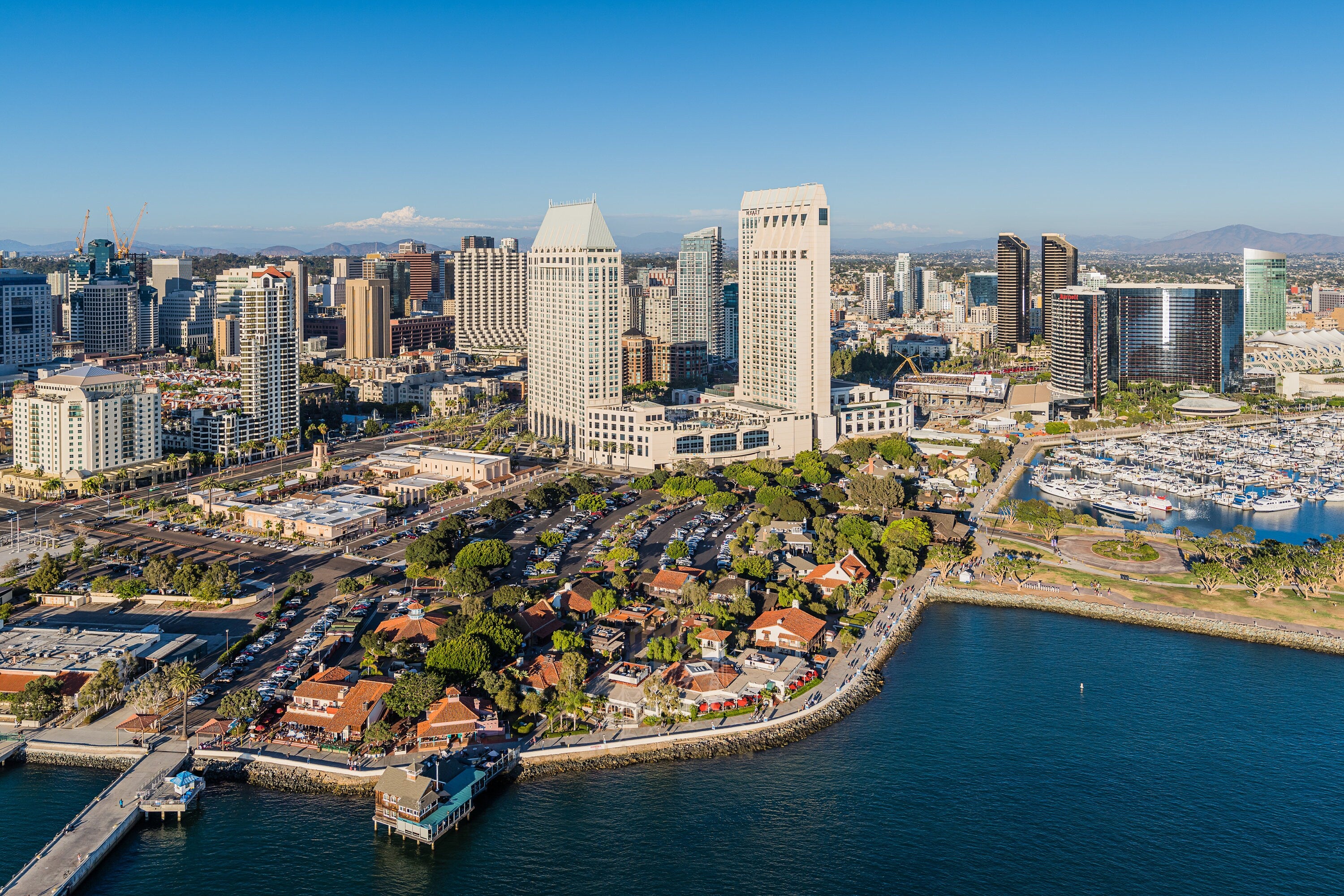 Seaport Village Downtown Waterfront - San Diego, California - Aerial Fine Art Photography (Metal & Bamboo Prints)