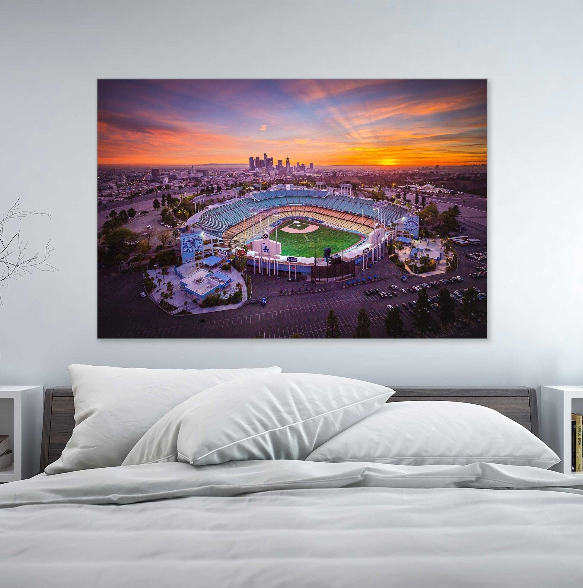 Los Angeles Dodgers Stadium at Sunset - Aerial Photography by Toby Harriman (Metal & Bamboo Prints)