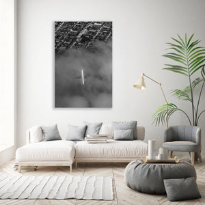 a black and white photo of a living room