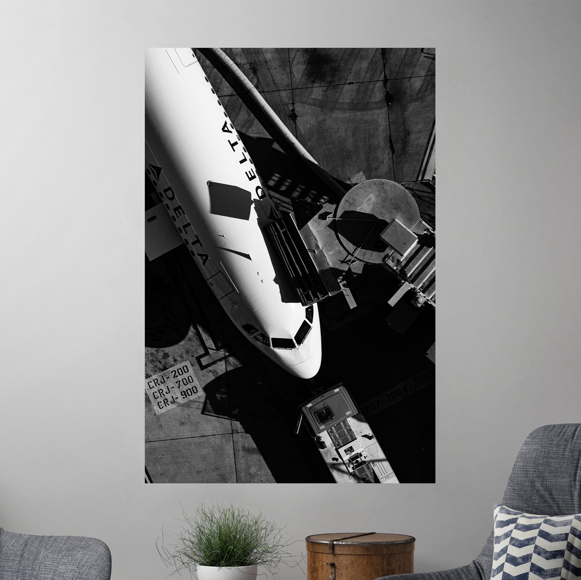 Delta Air Lines at San Diego International Airport Gate - Black and White Aerial Photography by Toby Harriman (Metal & Bamboo Prints)