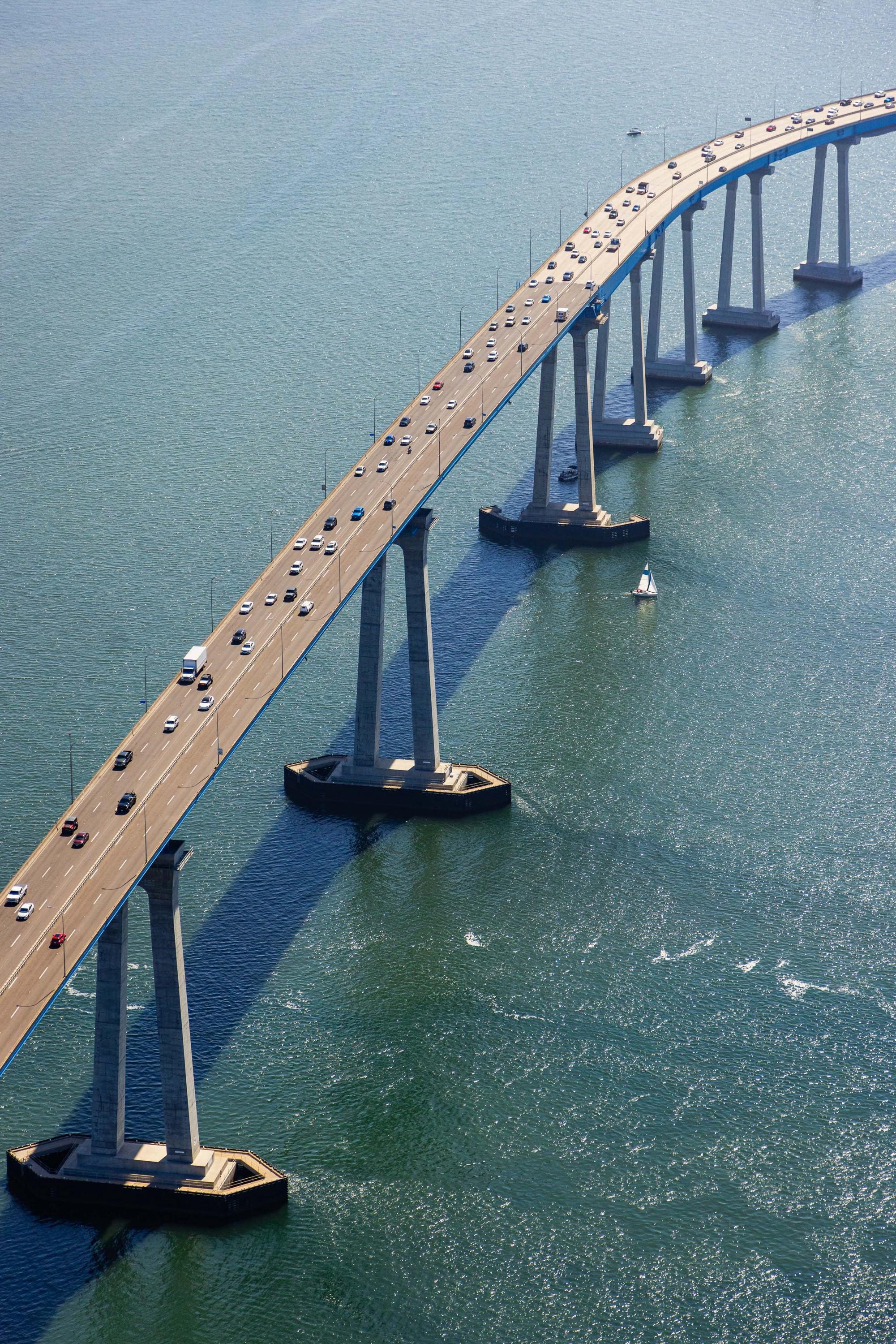 a large bridge spanning over a large body of water