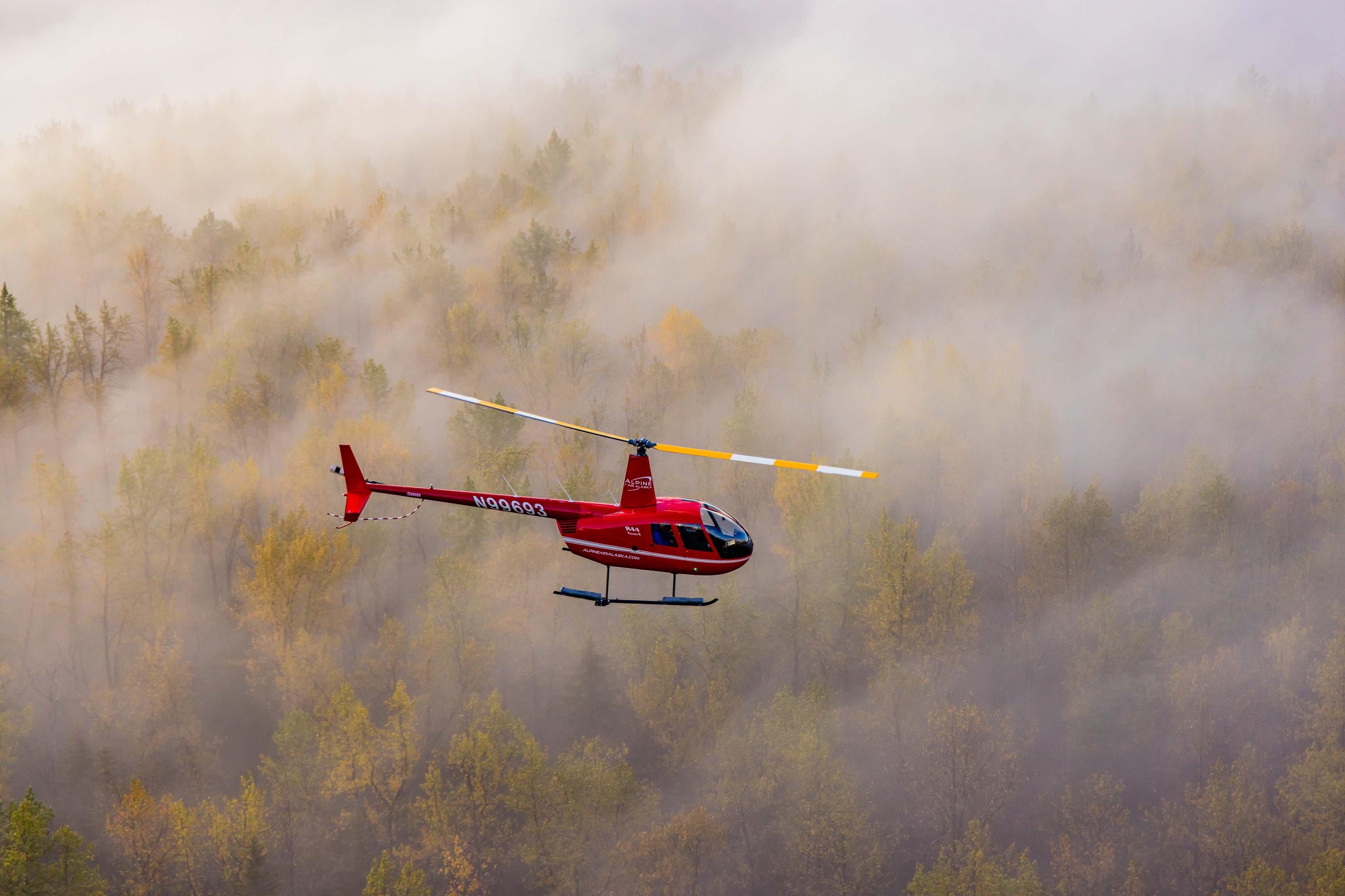 Twentymile Glacier Valley Fall Morning Fog - Air-to-Air Helicopter Tour Girdwood Alaska Aerial Photography (Metal & Bamboo Prints)