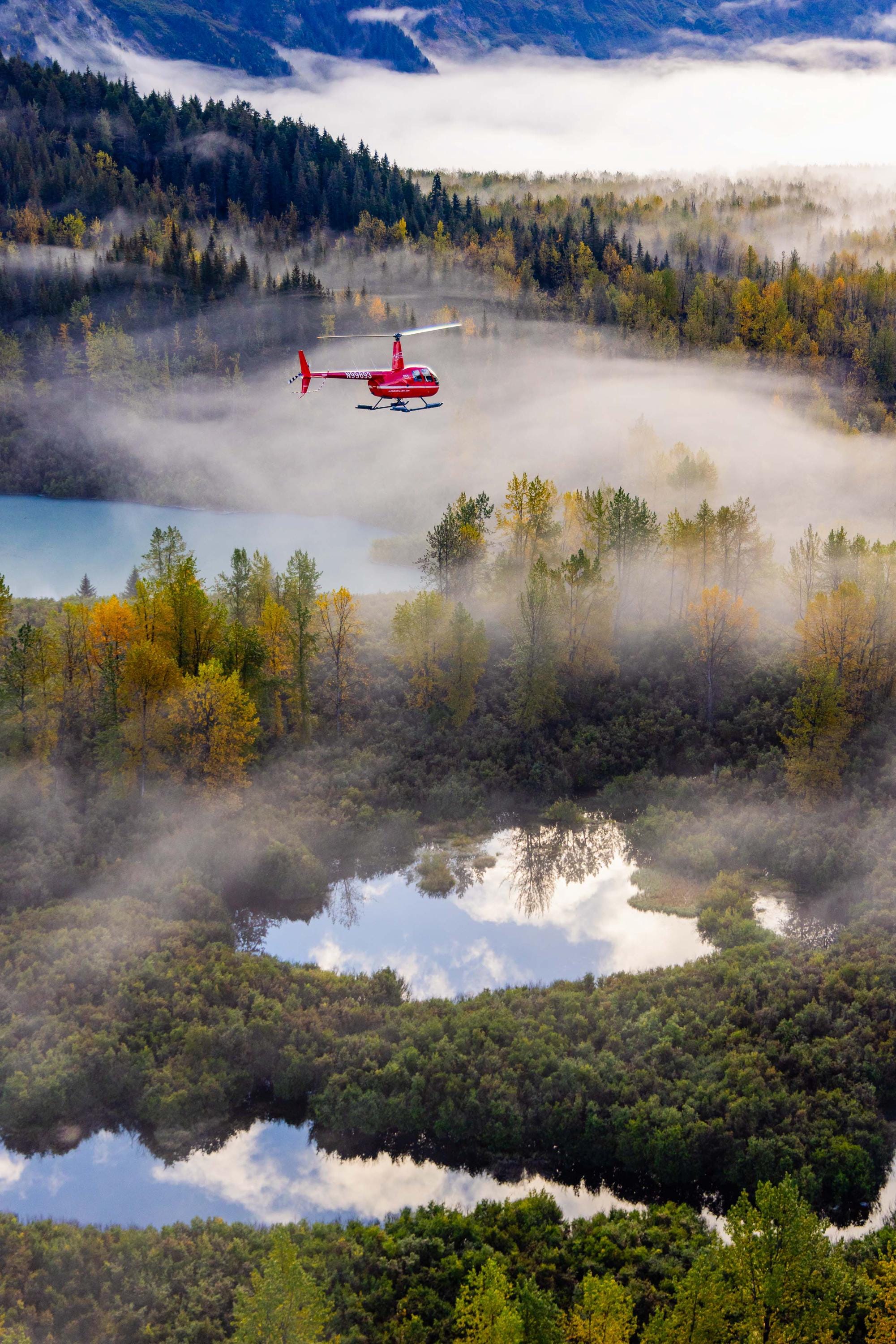 Twentymile Glacier Valley Beautiful Fall Morning Fog - Air-to-Air Helicopter Tour Girdwood Alaska Aerial Photography (Metal & Bamboo Prints)