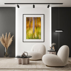 a picture of a living room with a painting on the wall