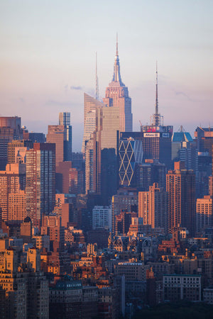 a view of a city skyline with skyscrapers